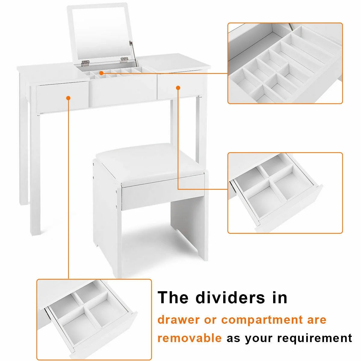 White Vanity Dressing Table Furniture Stool Storage Box