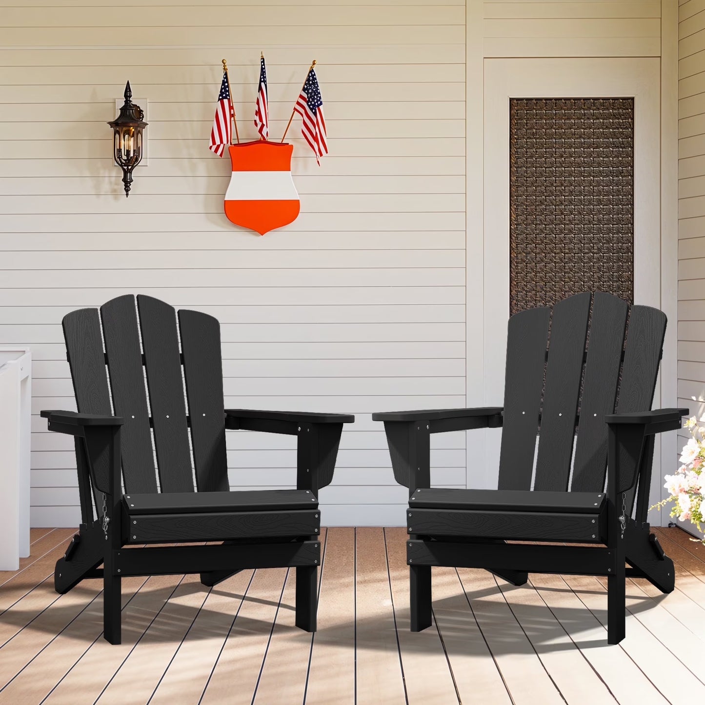 Adirondack Chair, Plastic Folding Outdoor Patio Lawn Chairs, outside HDPE Chairs for Lawn, Yard, Black