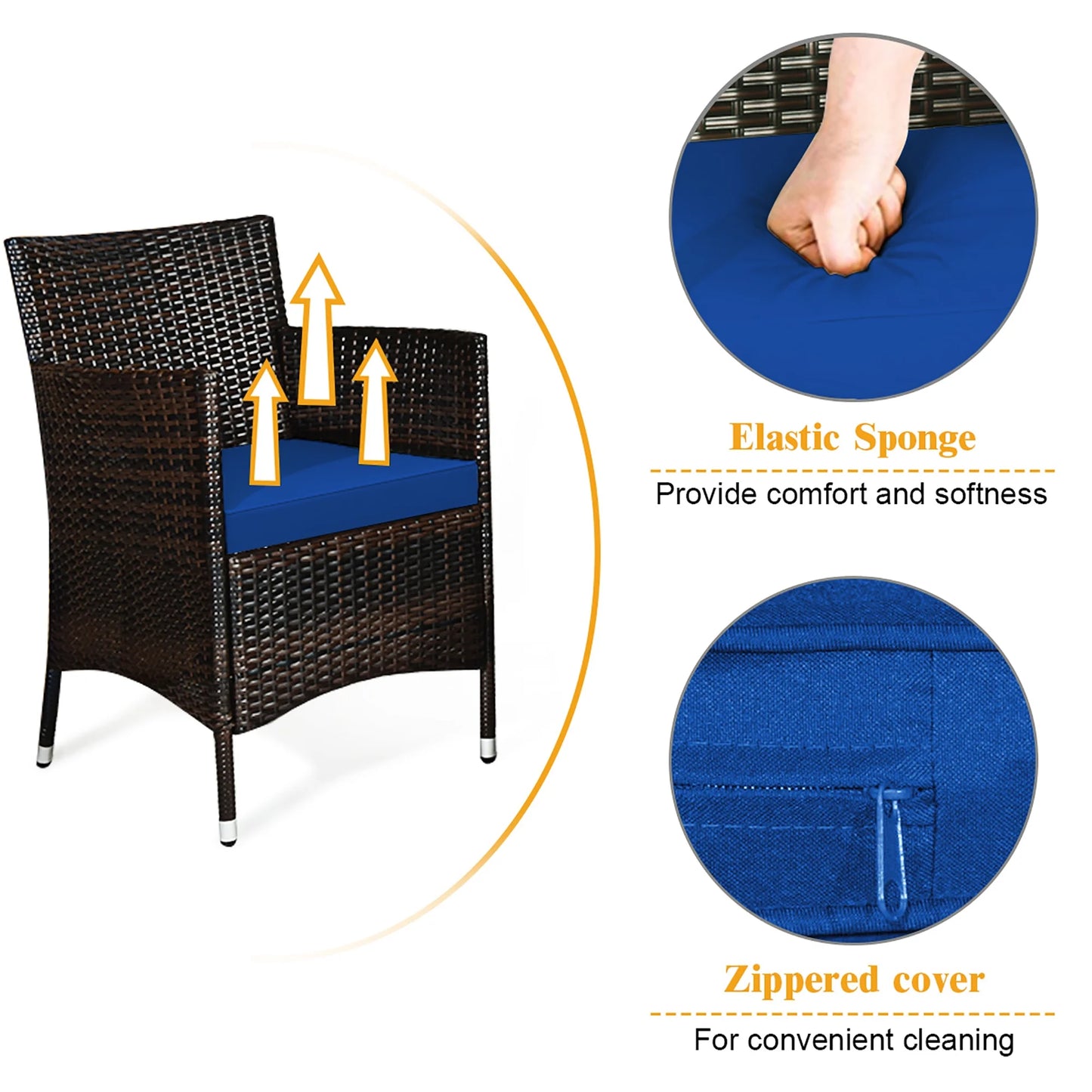 4PCS Rattan Patio Furniture Set Cushioned Sofa Chair Coffee Table Navy