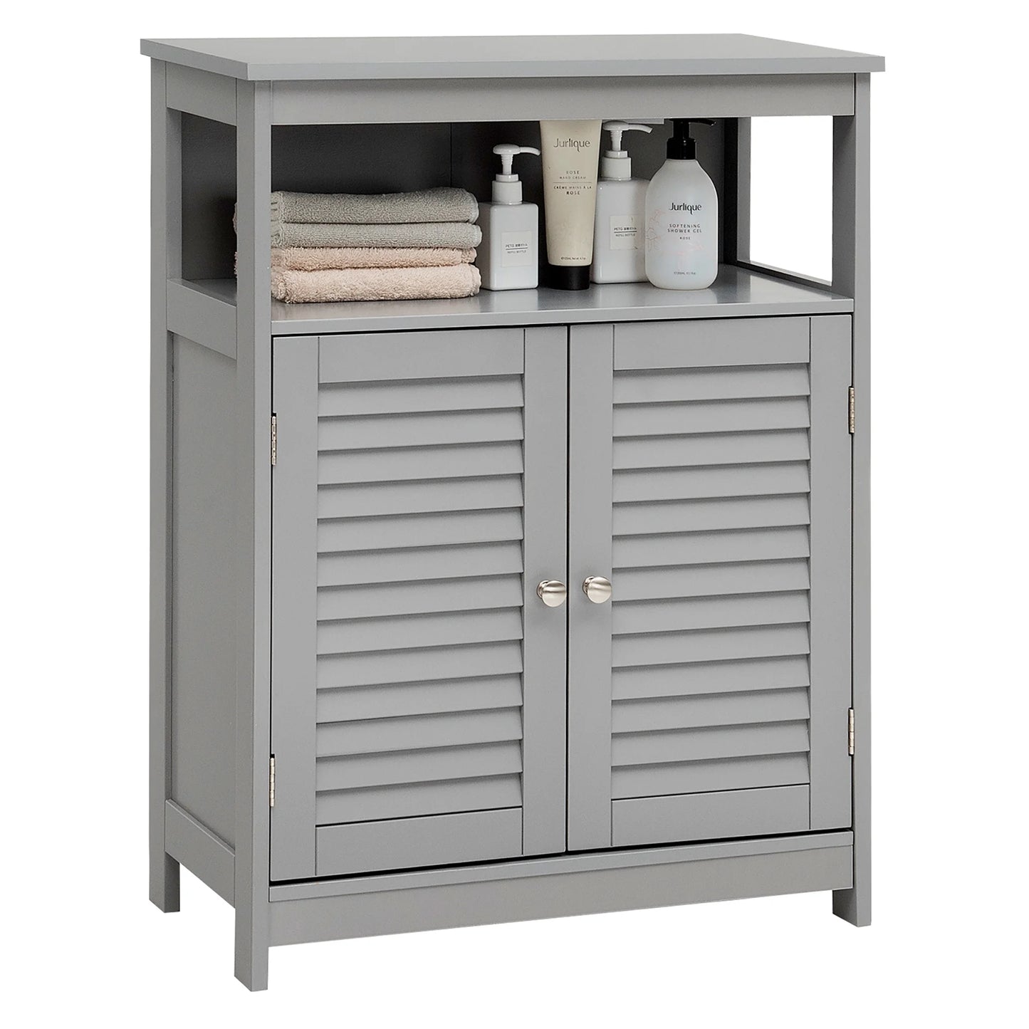 Bathroom Storage Wood Floor Cabinet with Double Shutter Door Coffee