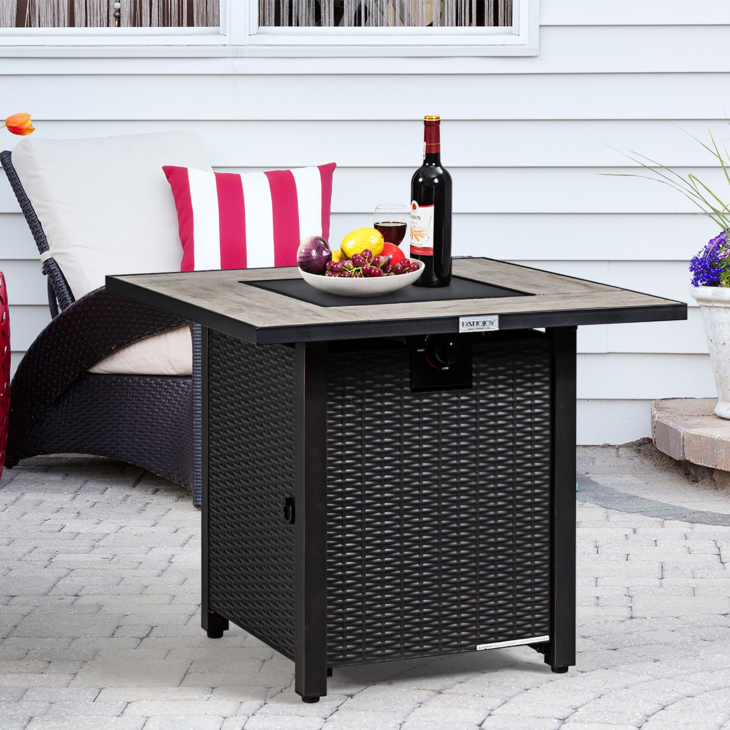 30'' Square Propane Gas Fire Pit Table Ceramic Tabletop 50,000 BTU with Cover