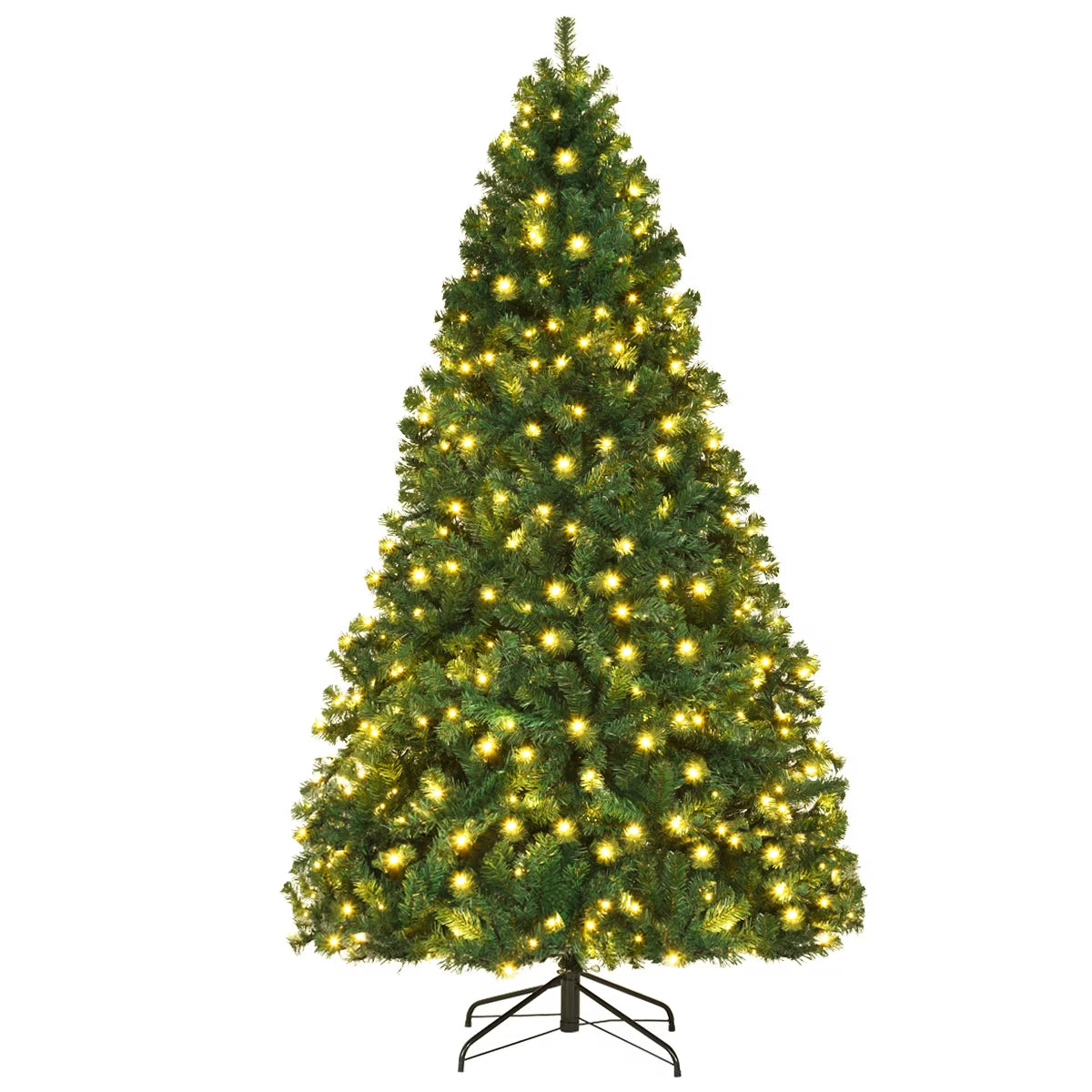 7Ft Pre-Lit PVC Hinged Christmas Tree 300 LED Lights Green