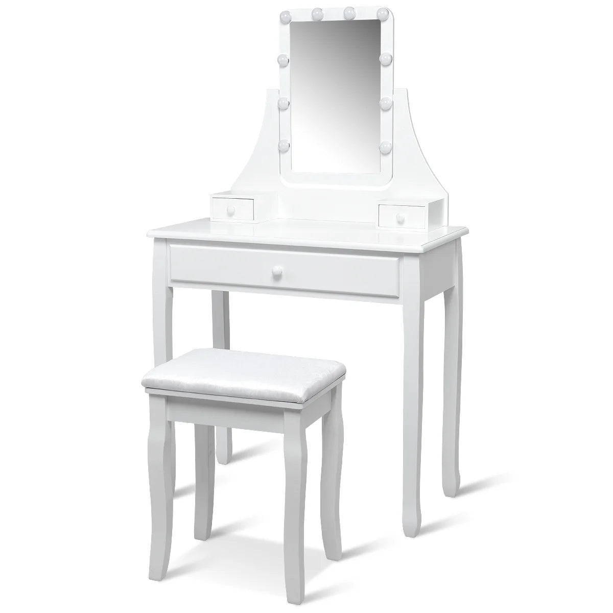 Vanity Table 10 Dimmable Bulbs Makeup Dressing Desk White