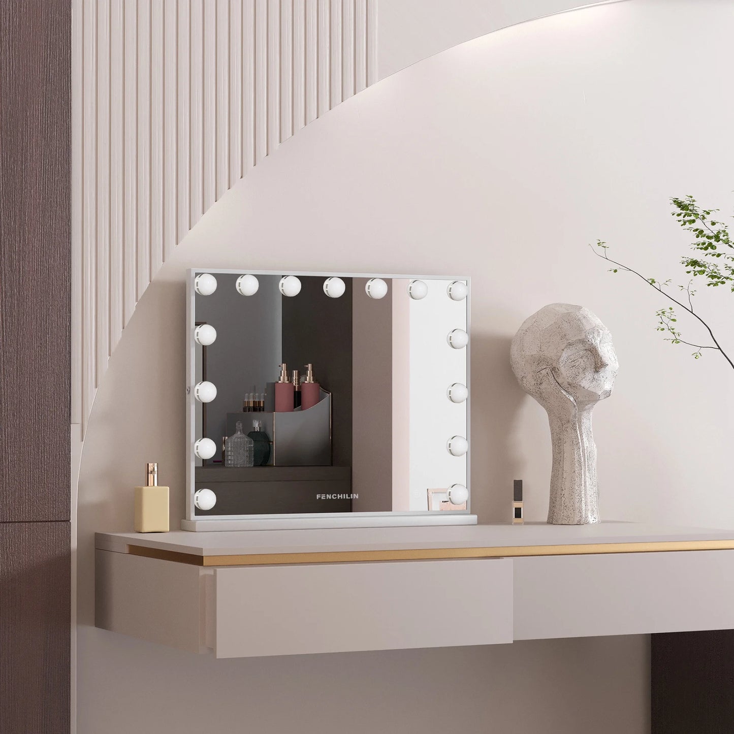 23''X18'' Vanity Mirror with Lights Bluetooth Tabletop Wall Mount Metal White