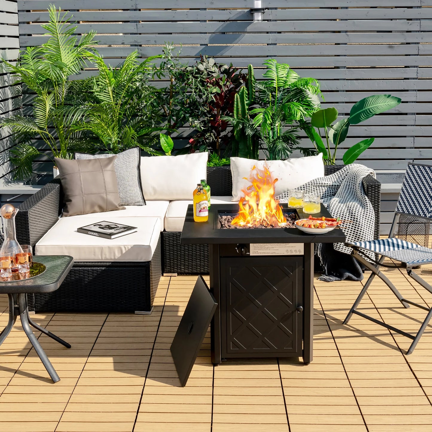 28'' Propane Fire Pit Table 50,000 BTU Patio Square Gas Fireplace W/Lava Rock