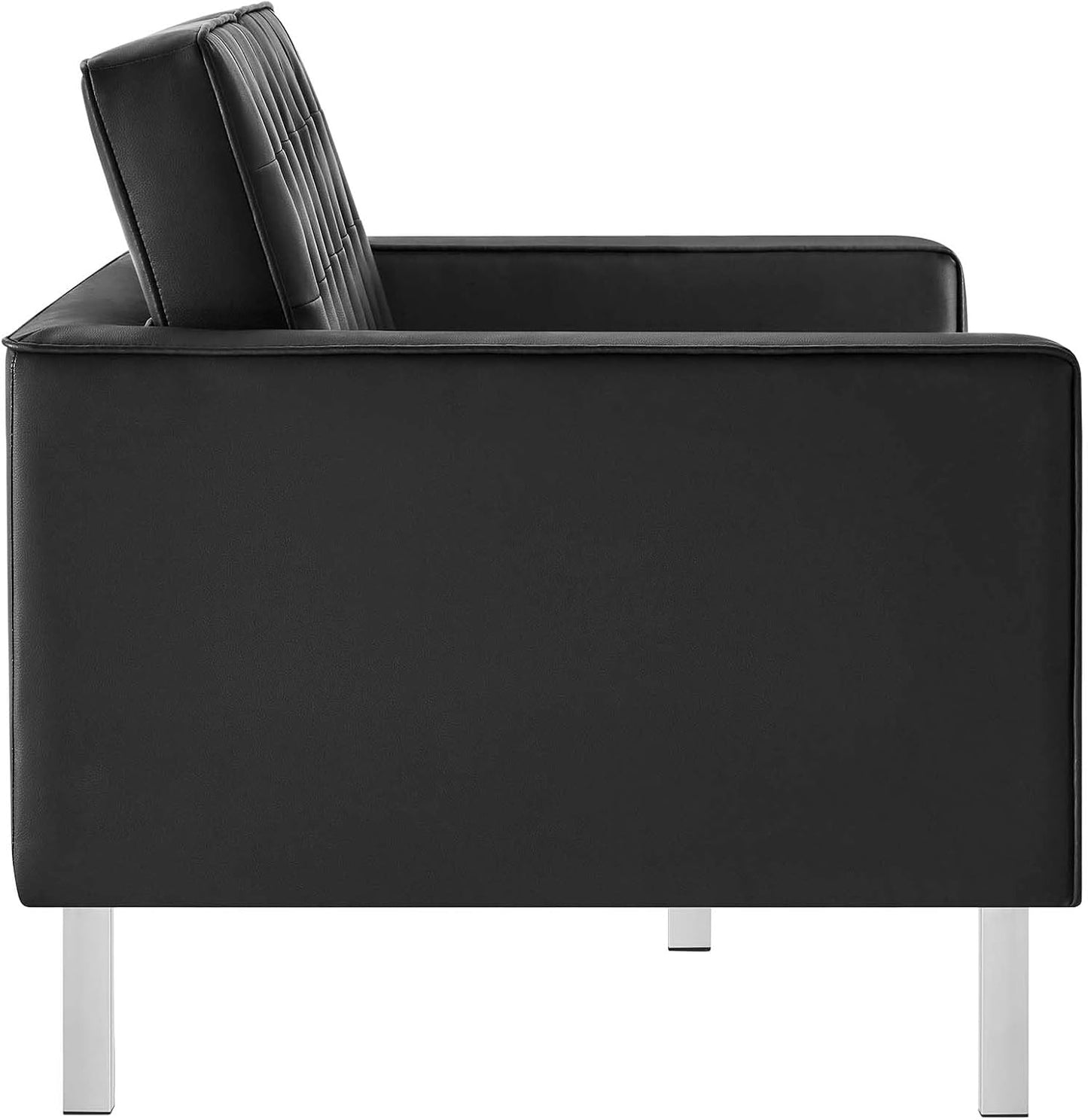 Loft Tufted Button Faux Leather Upholstered Loveseat in Silver Black