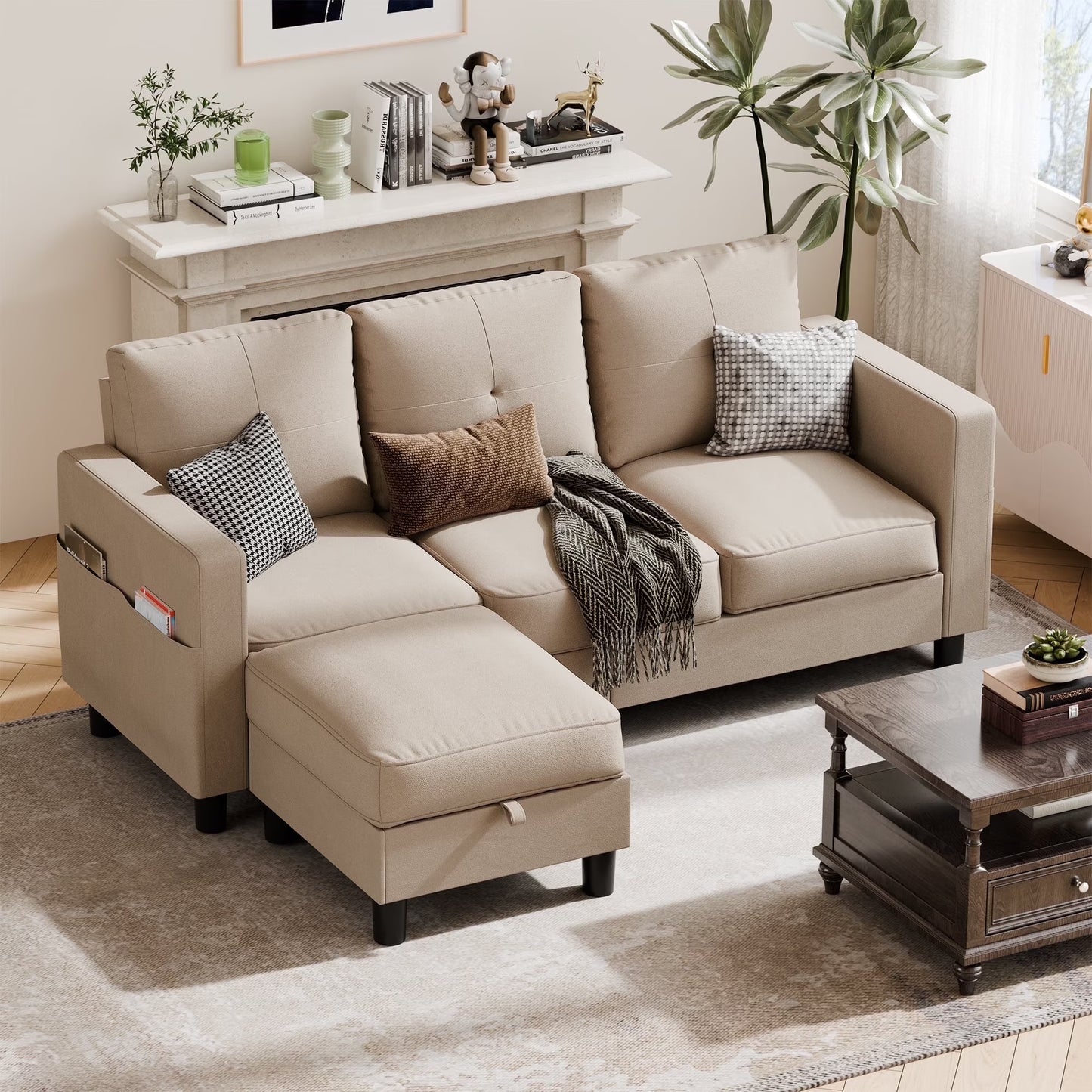 78" Convertible Sectional Sofa Couch L Shaped Couch Sofa for Living Room,Small 3 Seater Sofa Couch with Storage Ottoman and Side Pockets(Light Gray)