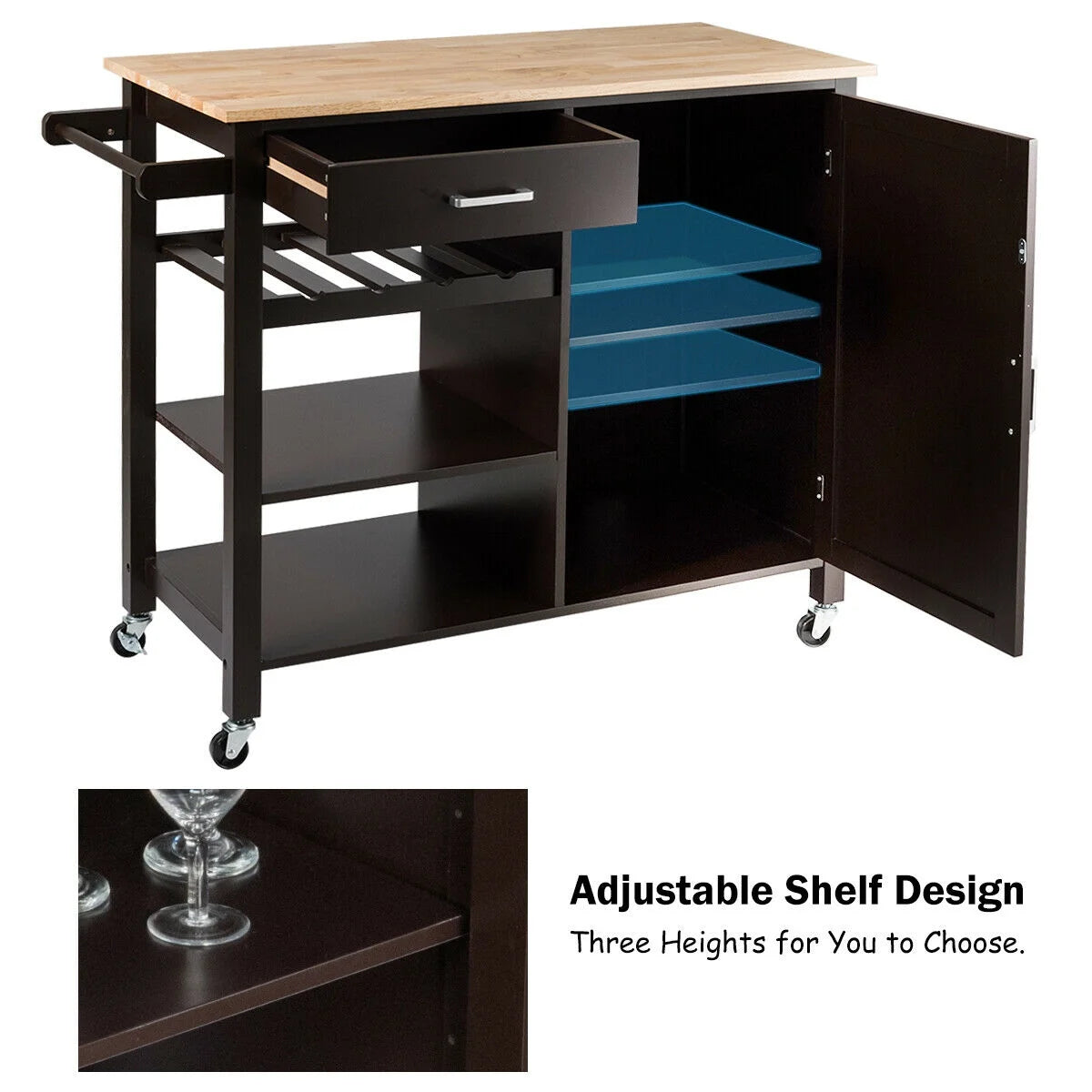 4-Tier Wood Kitchen Island Trolley Cart Storage Cabinet Brown