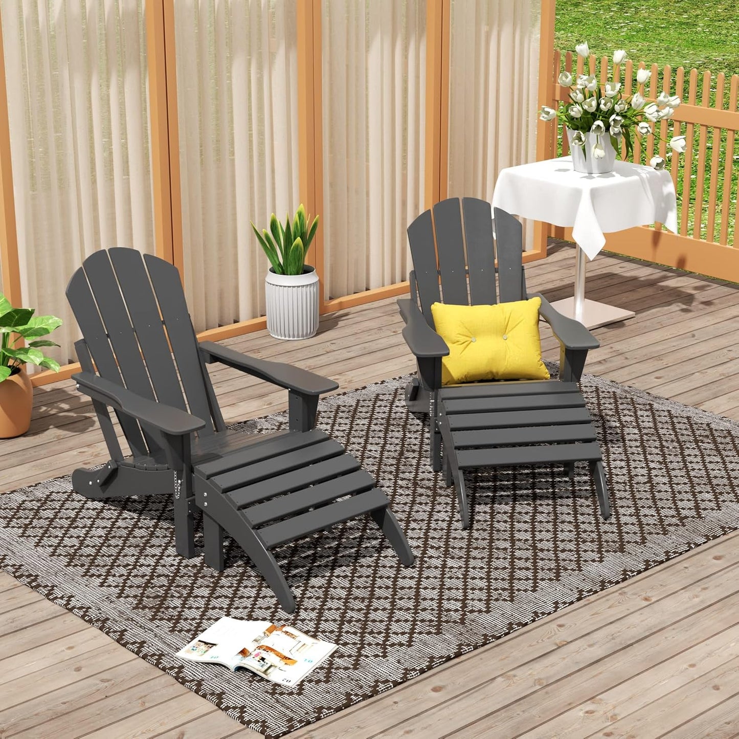 WO Home Furniture Adirondack Chair Outdoor Ottoman Set of 2 PCS Classic Patio Furniture (Gray)
