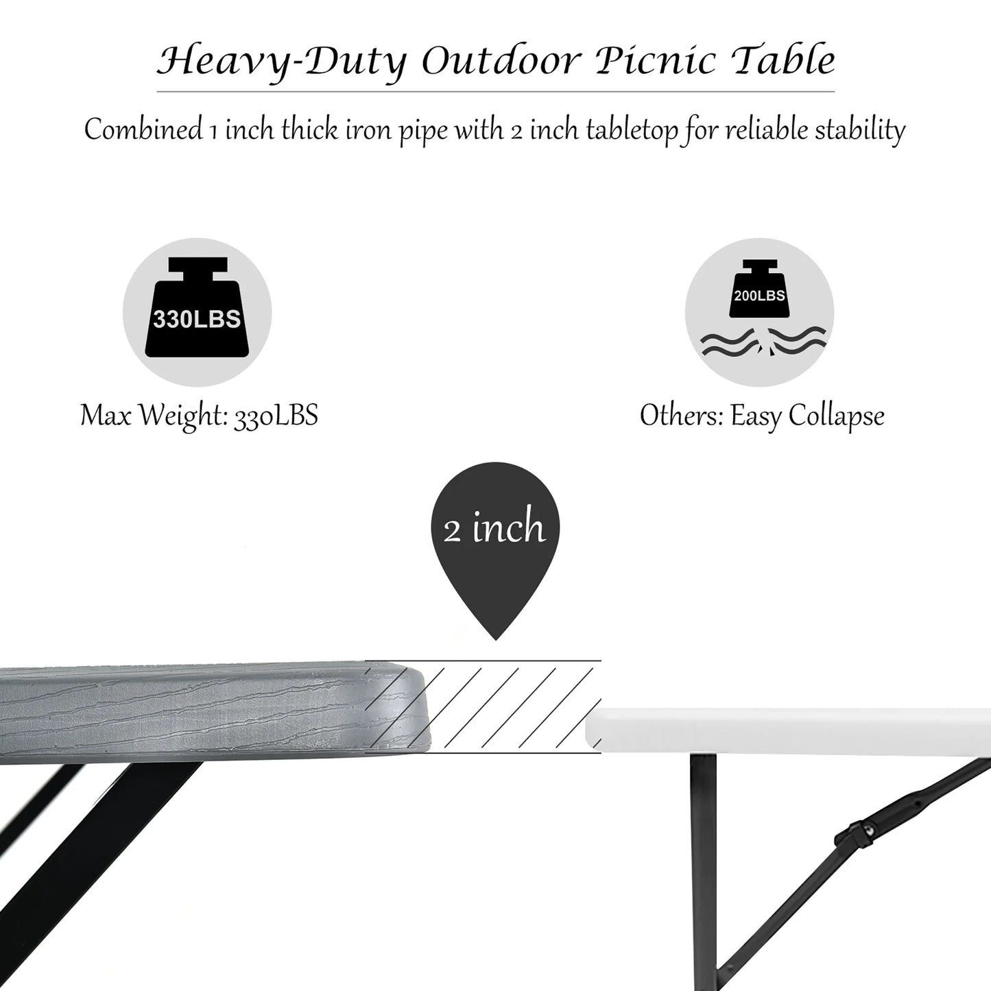 Gray Rectangle Metal Picnic Table Bench Set with Extension