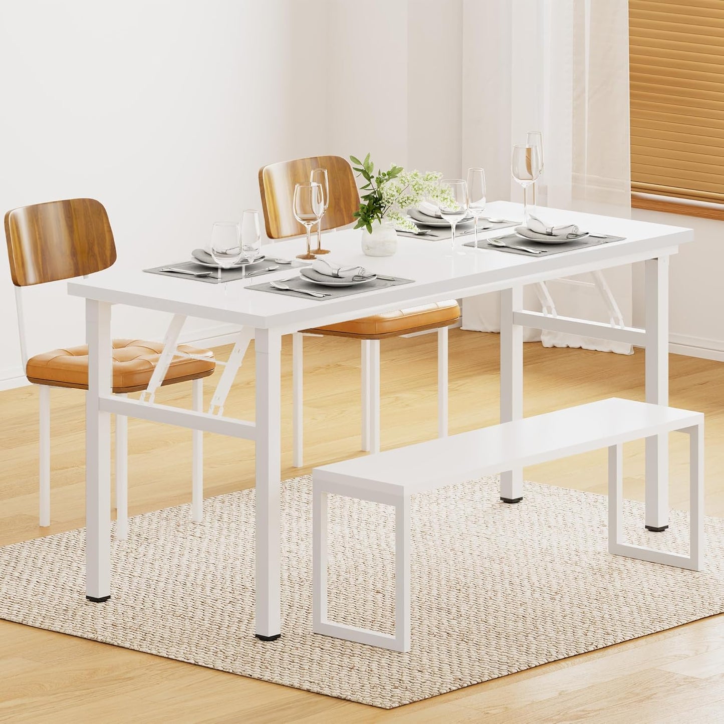 Computer Desk 62 Inches Office Desk Computer Table Study Writing Desk Workstation for Home Office Metal Frame No Install Needed White and White