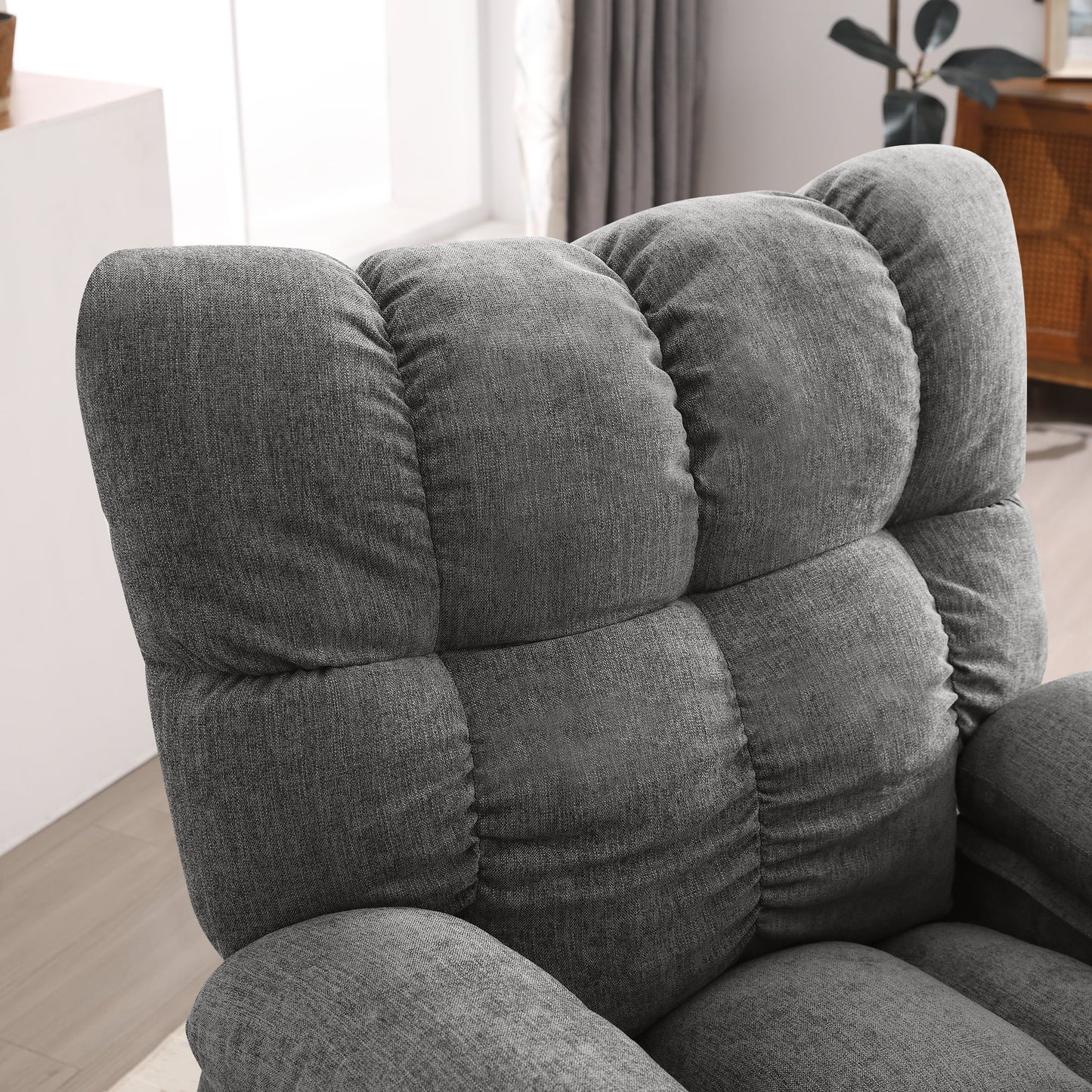 Manual Recliner Chair with Heat Therapy and Massage Function, Heavy Duty Reclining Mechanism Massage Chair, Elderly Single Rocker Sofa with Cup Holders for Bedroom Home Theater,Grey