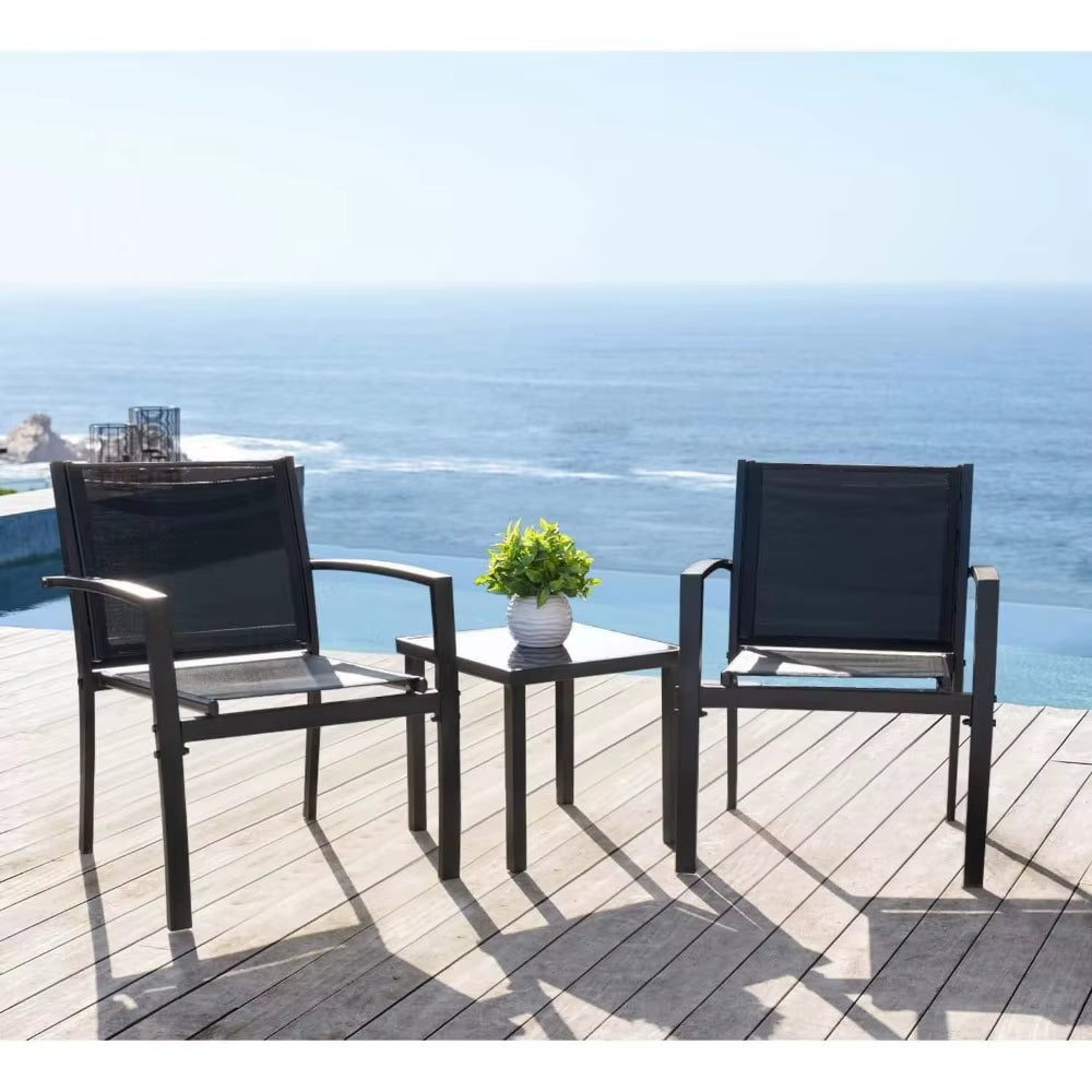 3 Pieces Patio Furniture Set Outdoor Textilene Patio Chairs with Coffee Table Modern Patio Conversation Bistro Set for Lawn, Ga