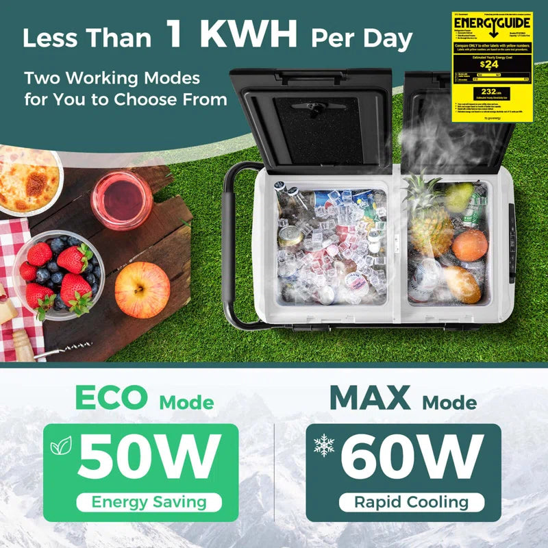 Dual Zone 12V Car Refrigerator 53Qt Portable Compressor Fridge Freezer