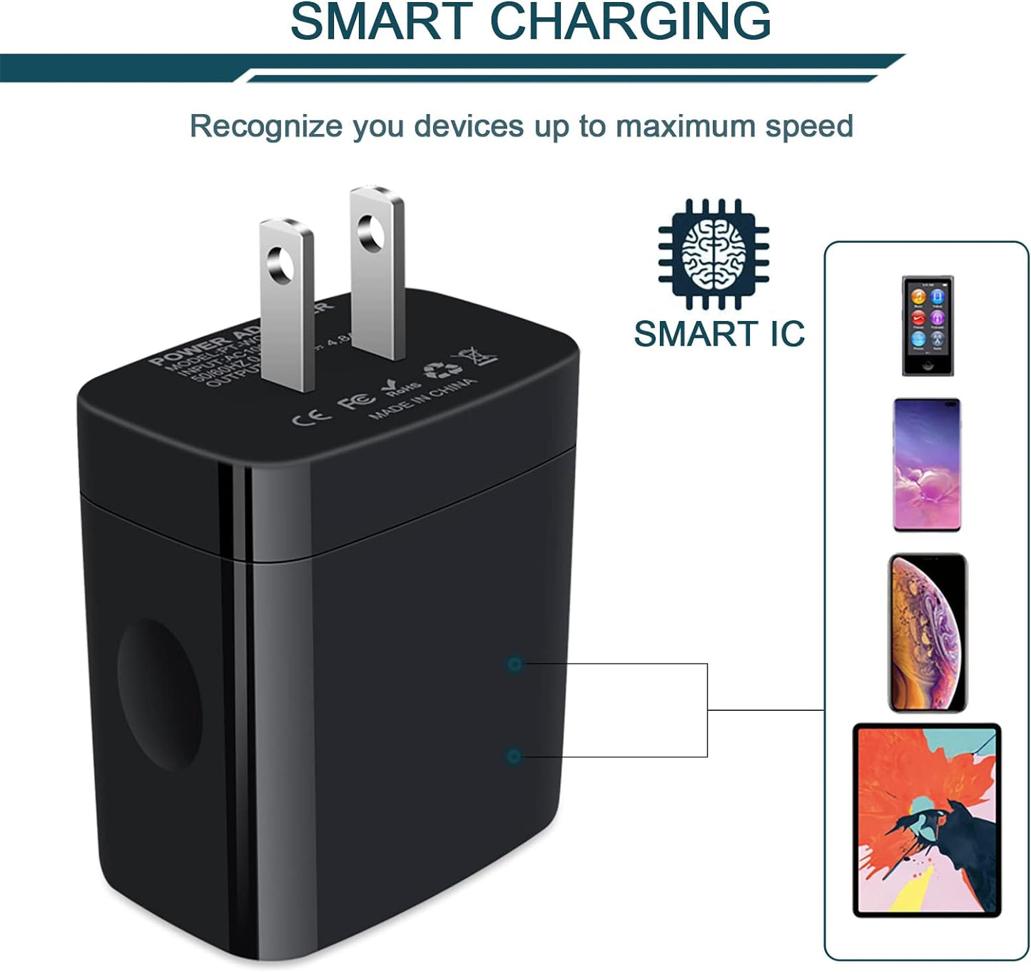 Wall Charger, USB Charger Adapter, 4.8A 4Multi Port Fast Charging Station Power Base Block Plug Cube Brick for Iphone 17 16 15 14 SE 13 12 11Pro Max/X/Plus, Samsung A16/A17/S25/S24 Kindle Plug