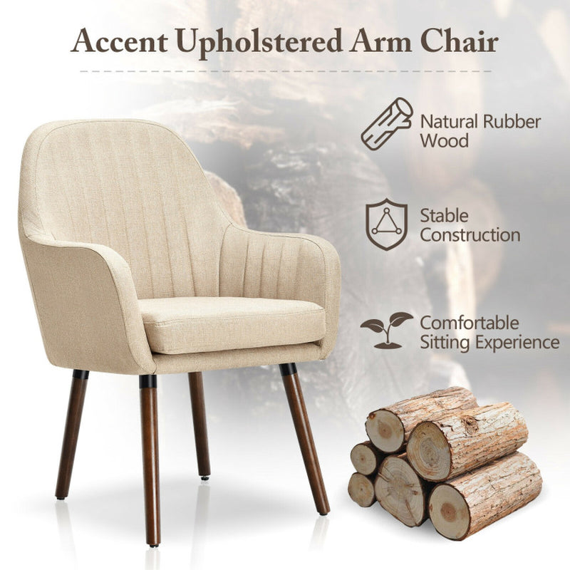 Set of 2 Fabric Upholstered Accent Chairs with Wooden Legs