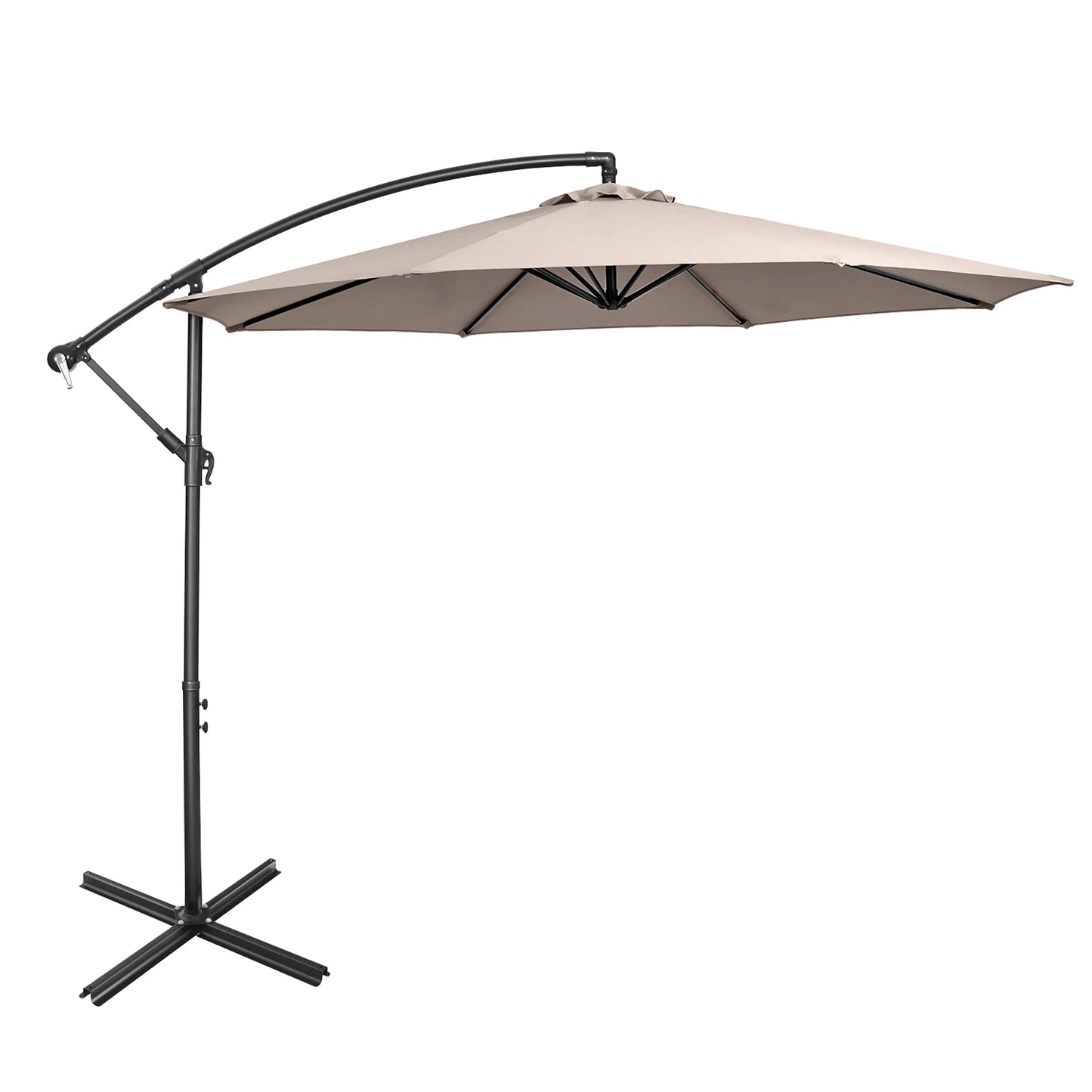 10 FT Patio Offset Umbrella W/8 Ribs Cross Base Tilt Grey