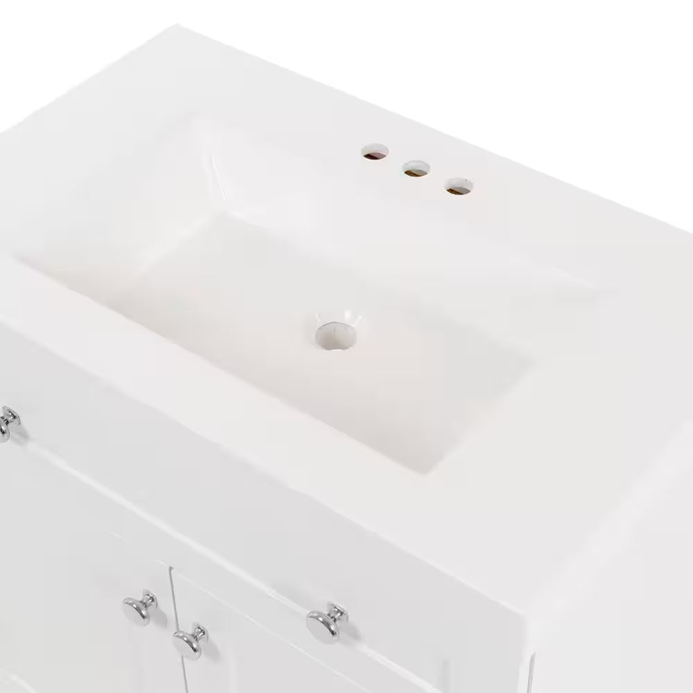 Everdean 31 In. Single Sink White Bath Vanity with White Cultured Marble Top (Assembled)