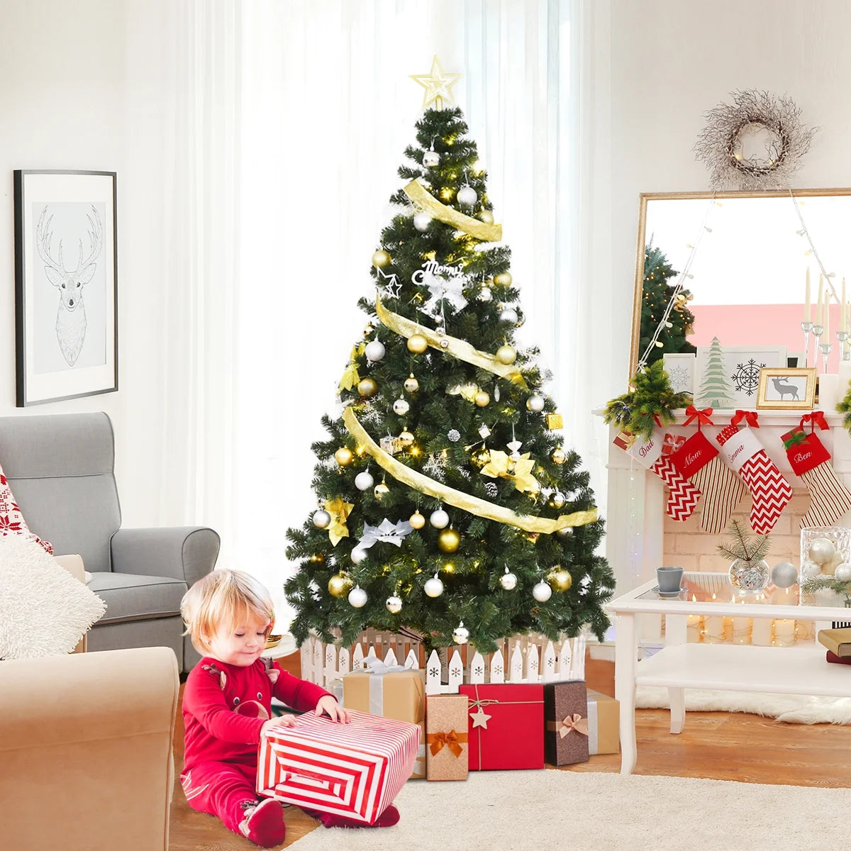 CM19723 7Ft Artificial PVC Christmas Tree W/Stand Holiday Season Indoor & Outdoor, Green