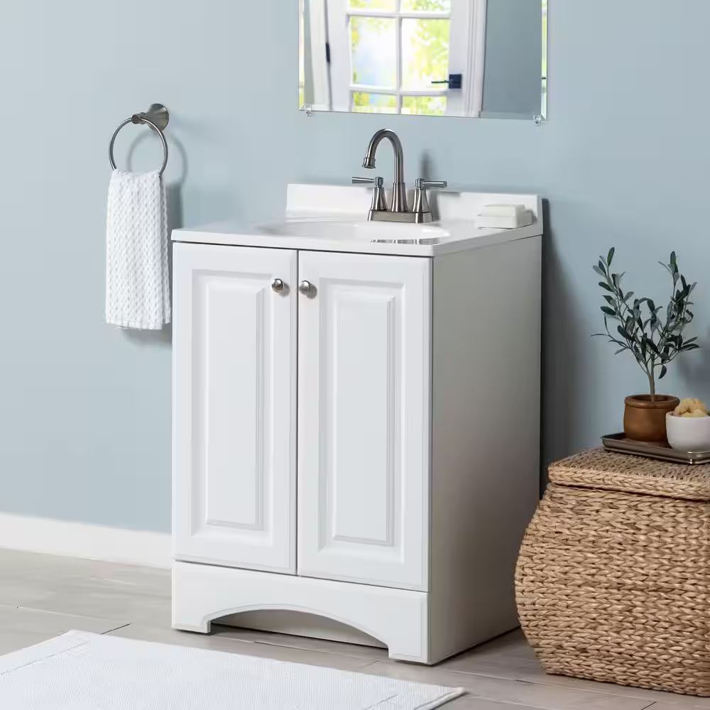 25 In. Single Sink White Bath Vanity with Cultured Marble Top (Assembled)