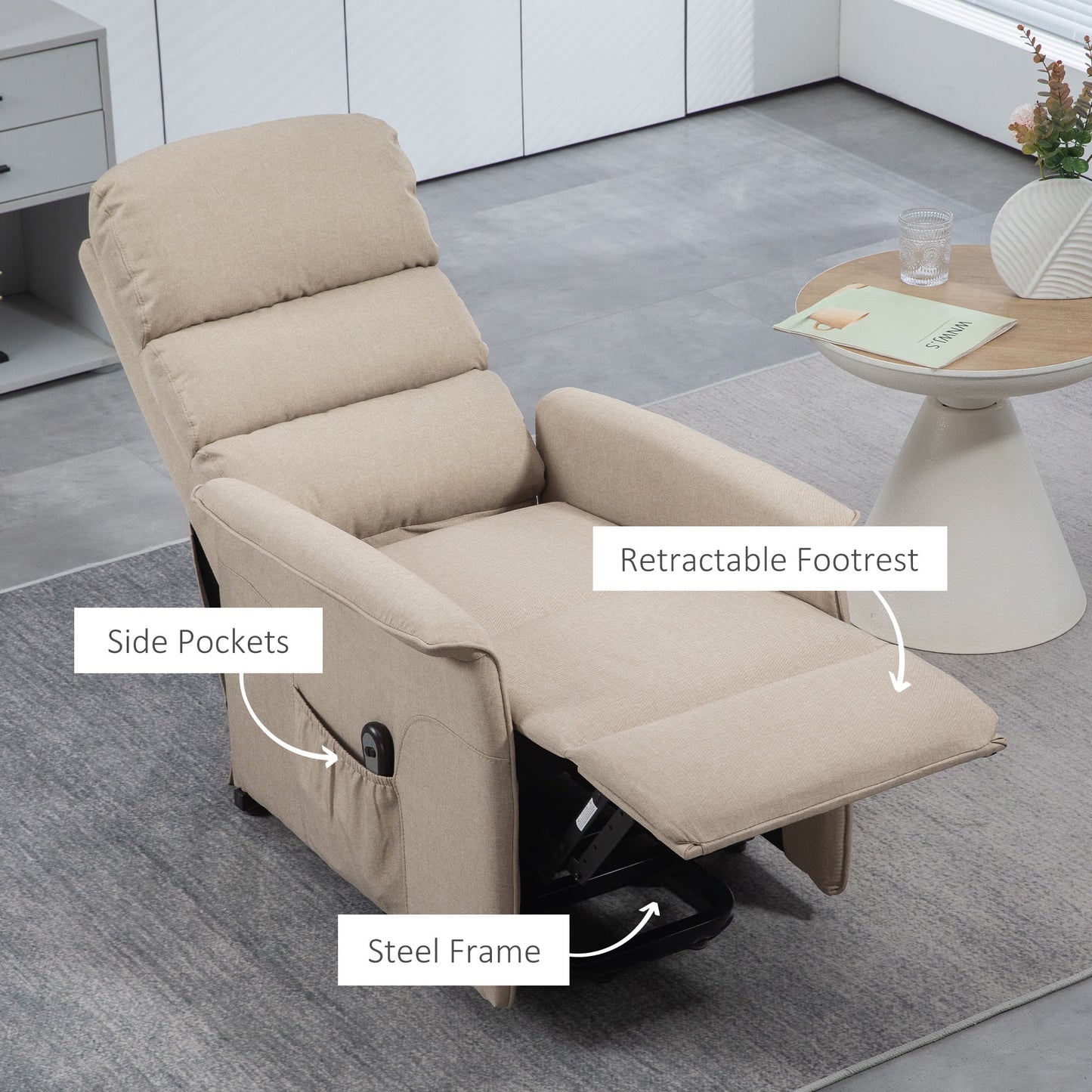 Electric Power Lift Recliner Chair for the Elderly, Beige
