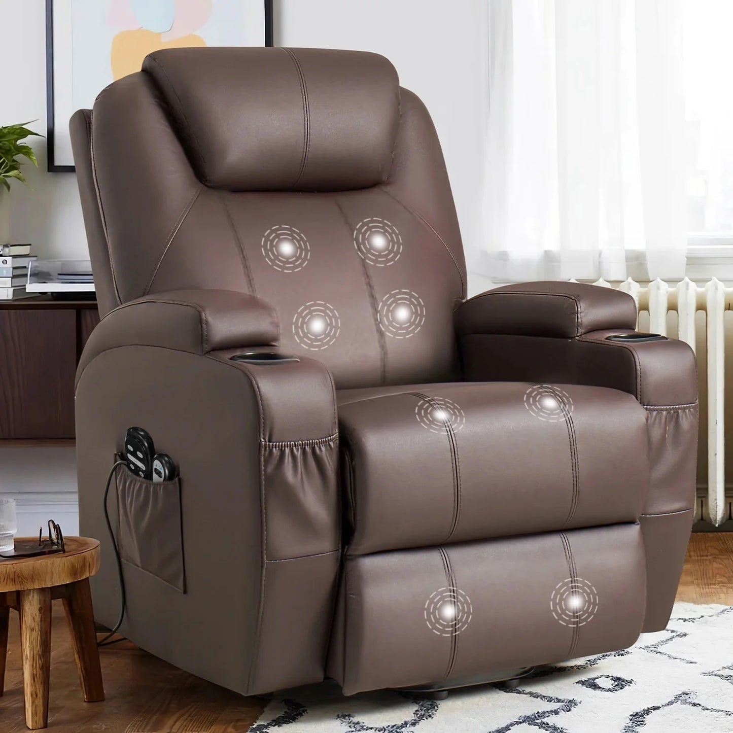 Electric Reclining Chair Elderly Lift Recliner with Massage Faux Leather,Brown