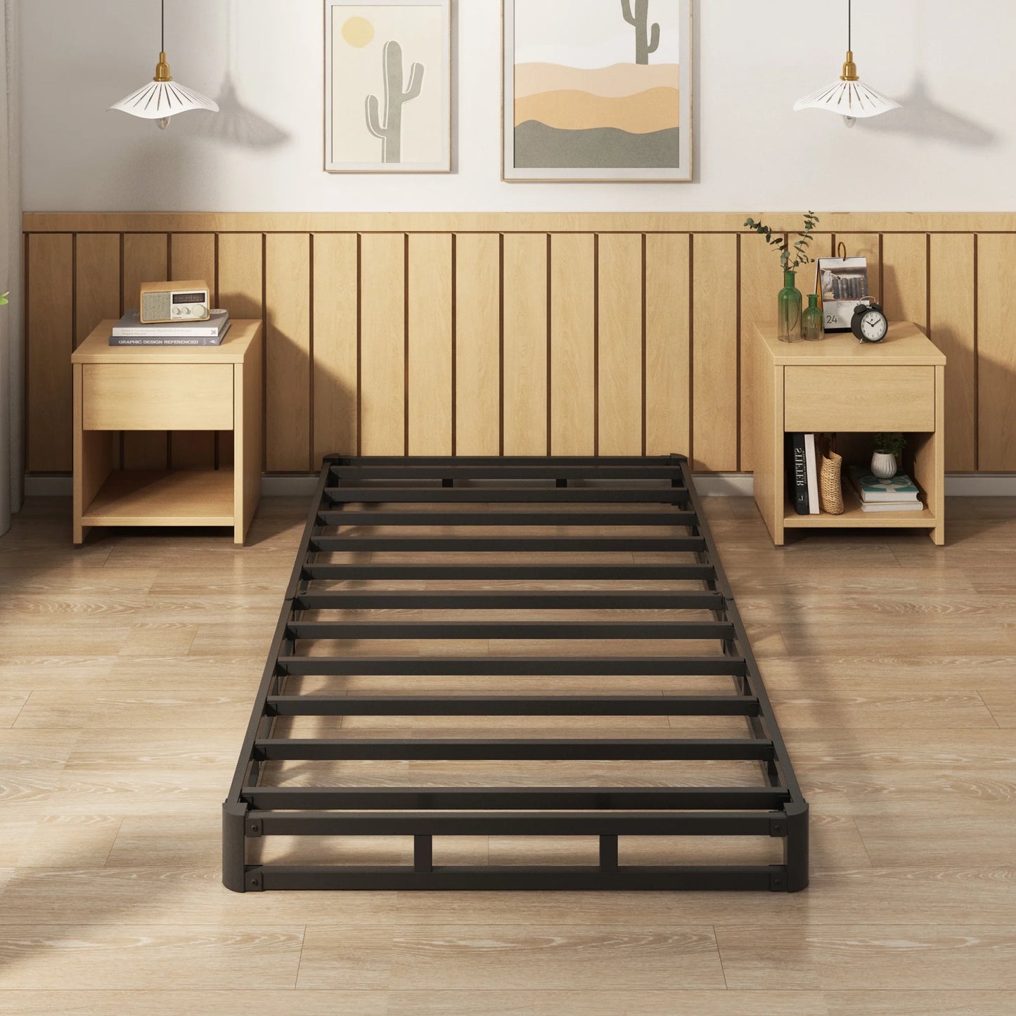 4 Inch Twin Box Spring Heavy Duty Metal Mattress Foundation Bed Base with Fabric Cover, Easy Assembly