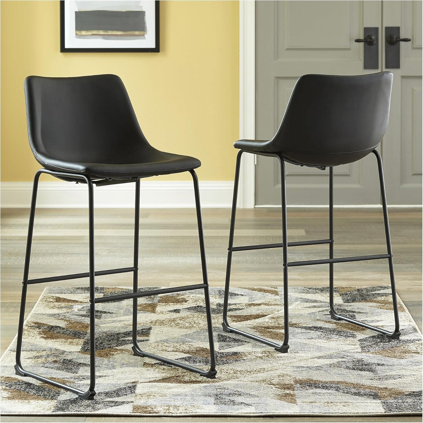 Centiar Modern Faux Leather Pub Height Bucket Seat Barstool, 30" Seat Height, Set of 2, Black