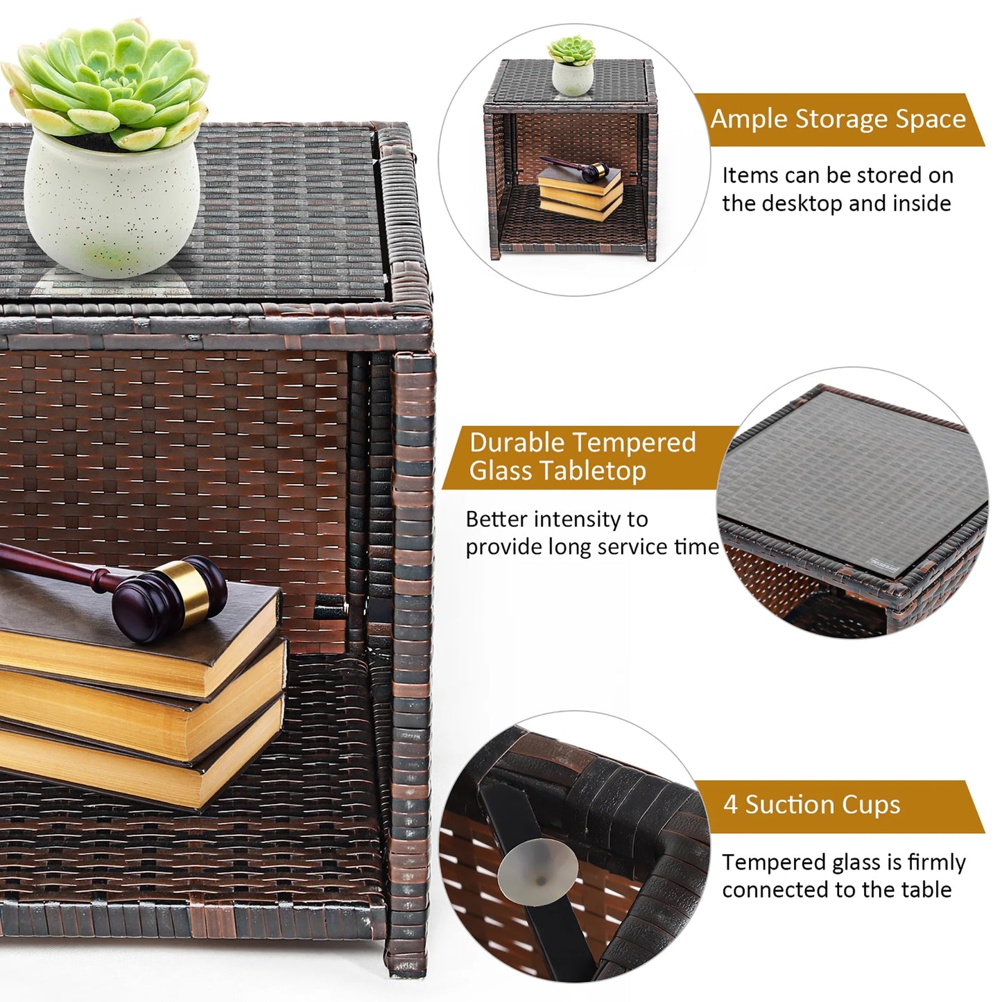 3PCS Patio Rattan Wicker Furniture Cushion Sofa Coffee Table White