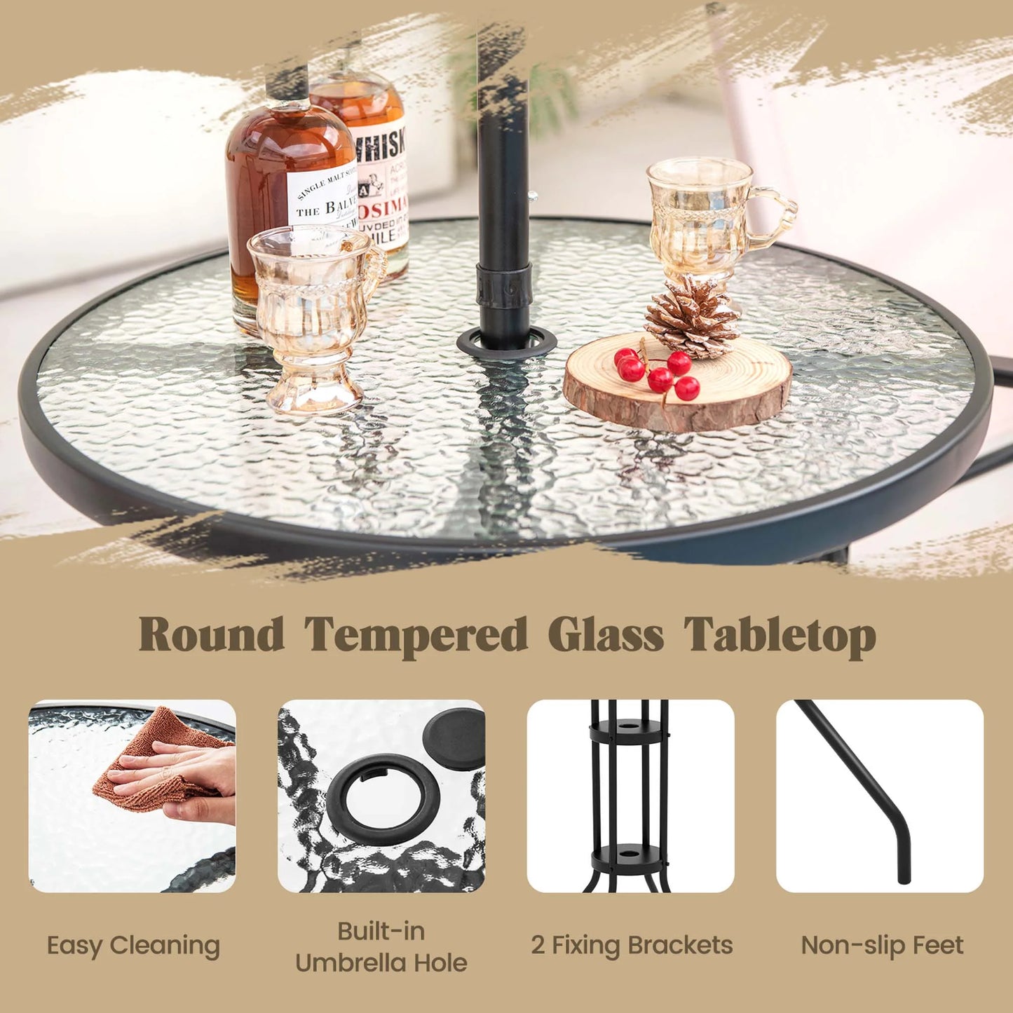 4PCS Patio Bistro Set Folding Counter Height Chairs round Bar Table& Umbrella