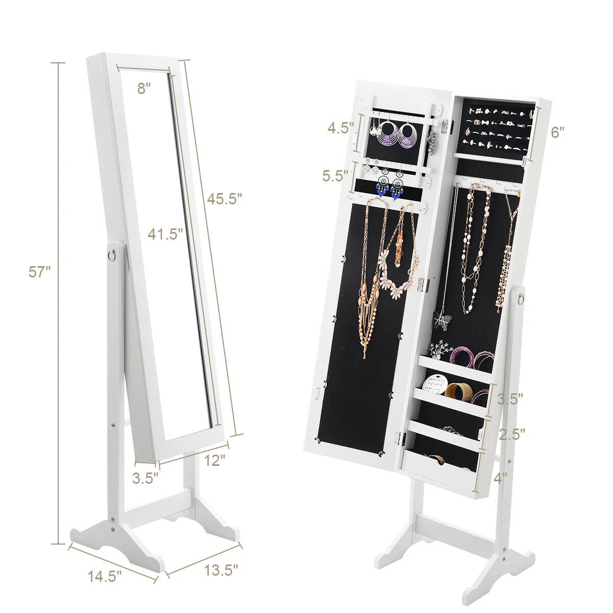 Mirrored Jewelry Cabinet Mirror Organizer Storage Ring Stand