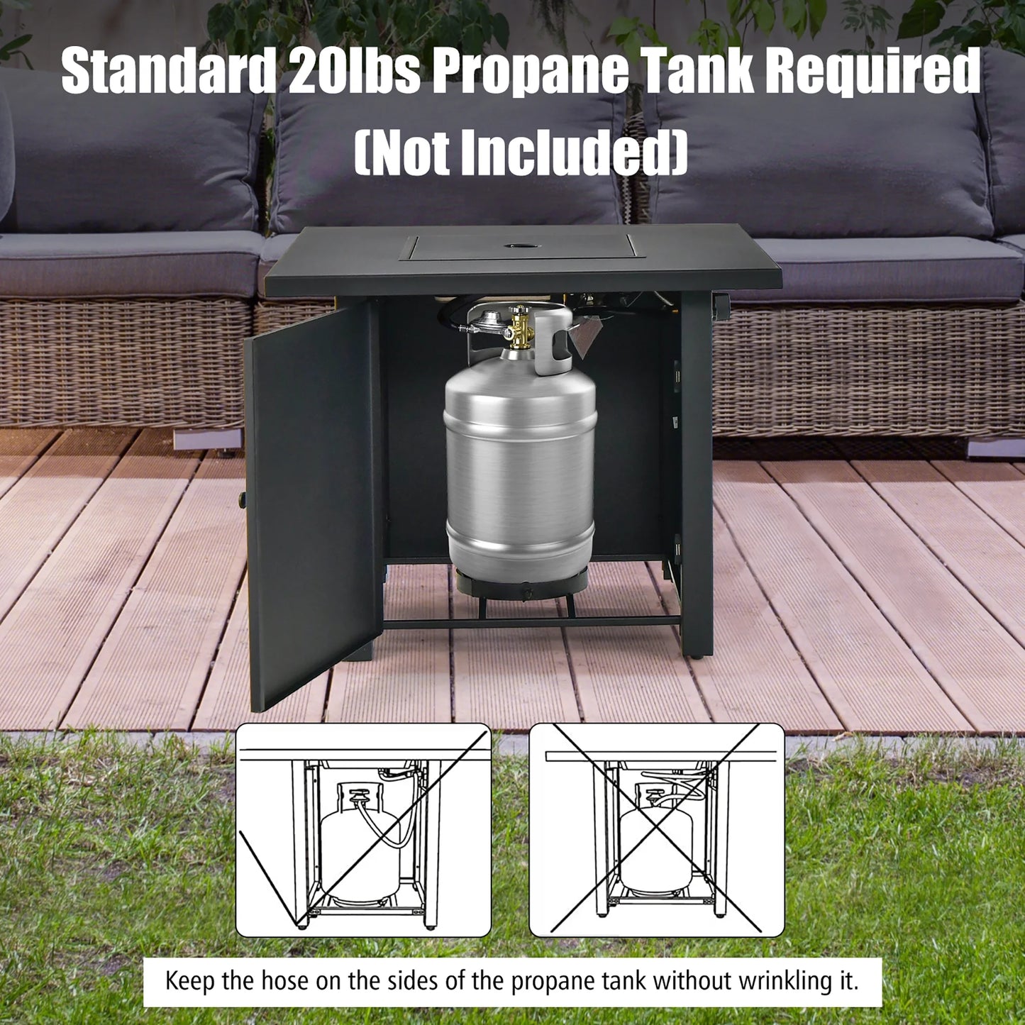 32'' Square Propane Gas Fire Pit Table with Glass Stones Rain Cover 50,000 BTU