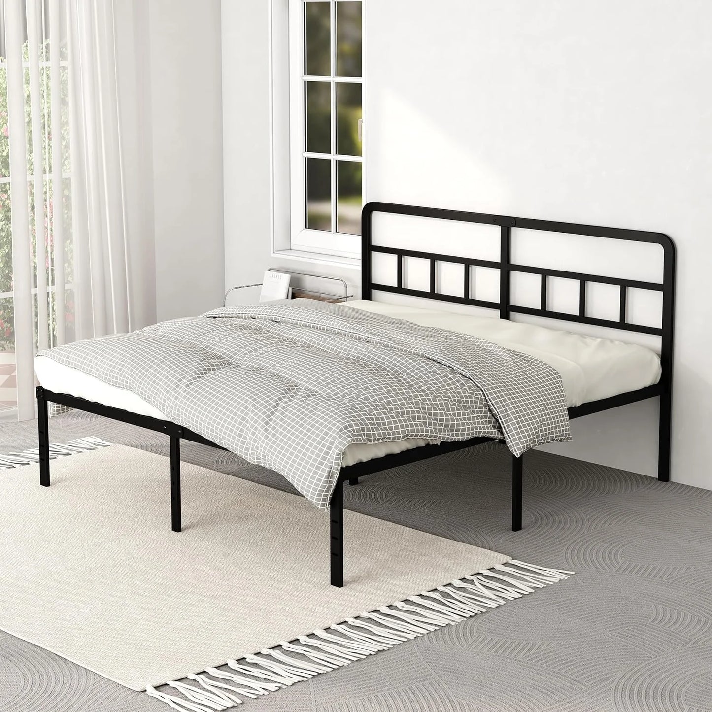 Metal Platform California King Bed Frames with Headboard, 14 Inch No Box Spring Needed Heavy Duty Steel Slat Mattress Foundation/Easy Assembly/Noise Free/Black