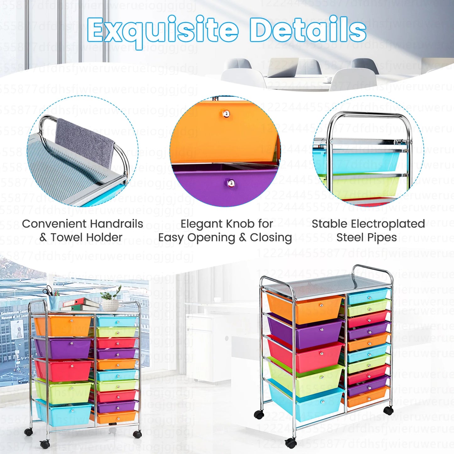 15 Drawer Rolling Storage Cart Tools Scrapbook Paper Office School Organizer Multi-Color