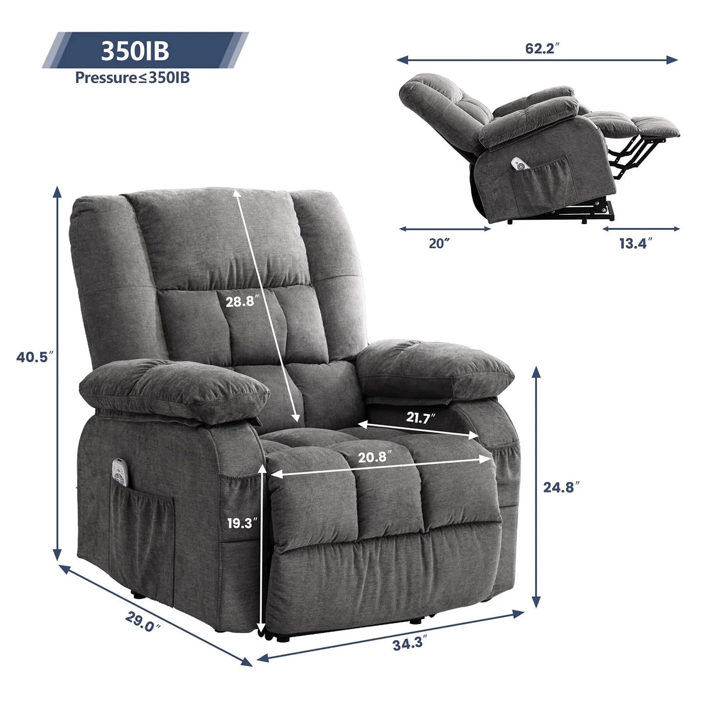Power Lift Recliner Chair Recliners for Elderly with Heat and Massage Recliner Chair for Living Room with Infinite Position and Side Pocket,Usb Charge Port,Grey