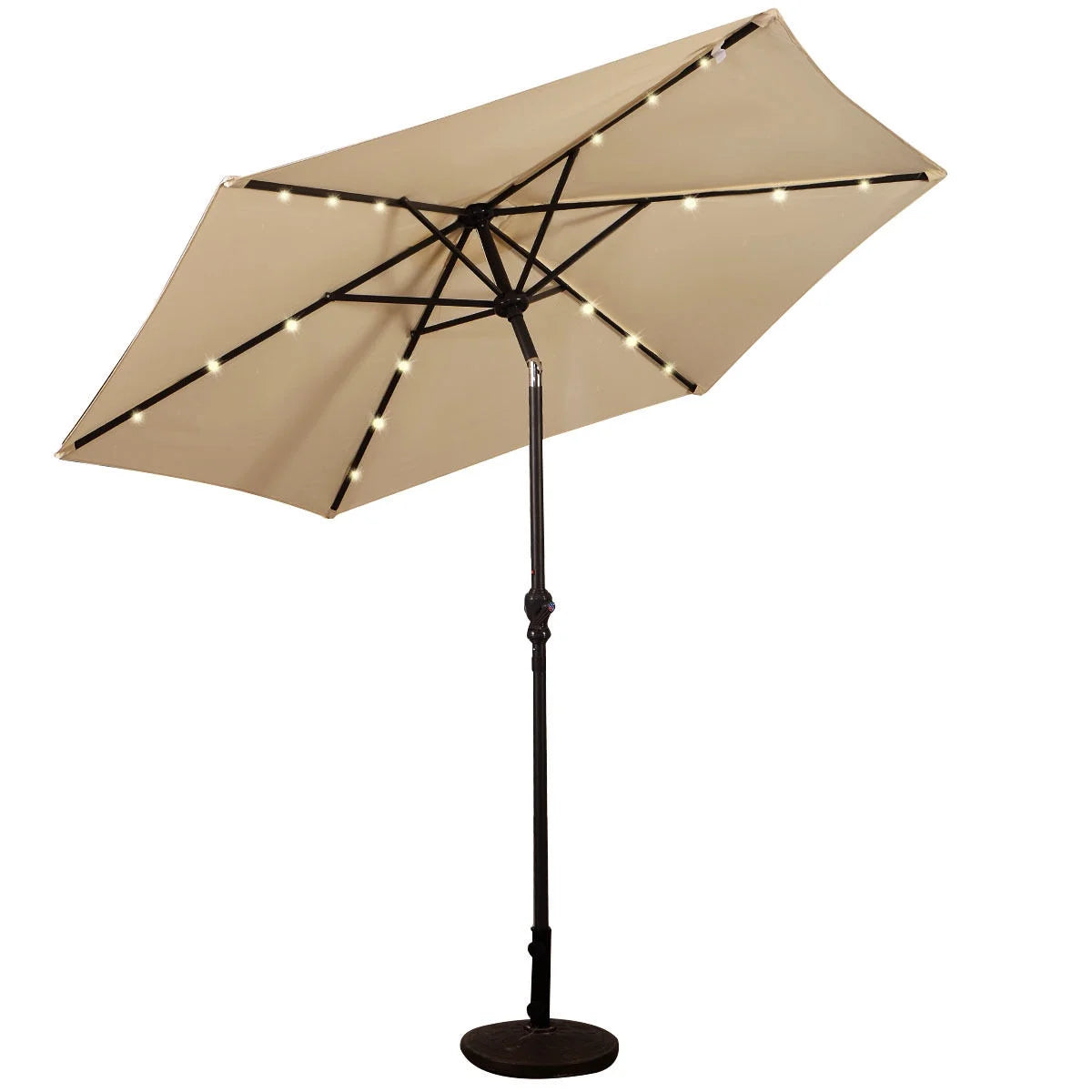 9FT Patio Solar Umbrella LED Patio Market Steel Tilt W/ Crank Outdoor