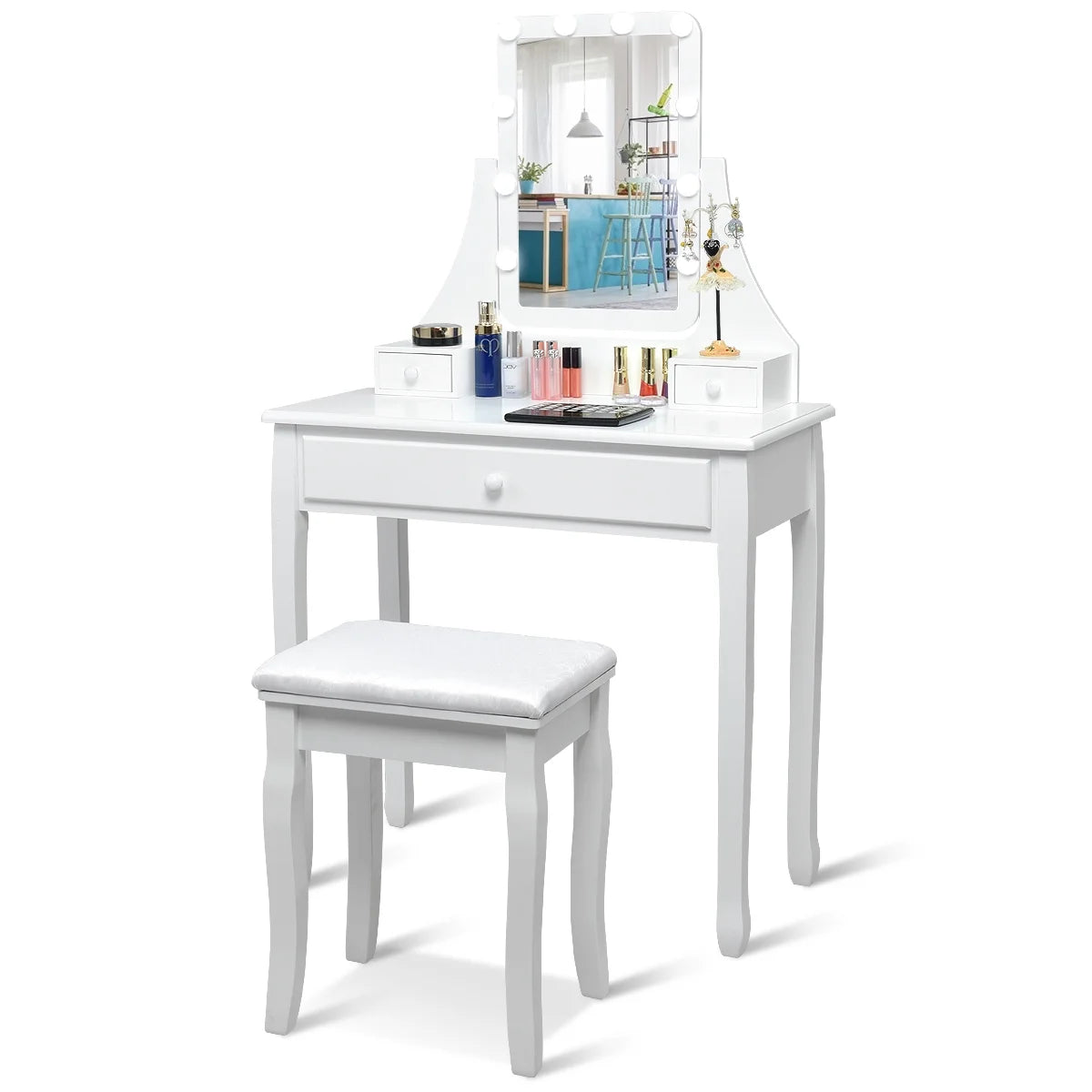 Vanity Table 10 Dimmable Bulbs Makeup Dressing Desk White