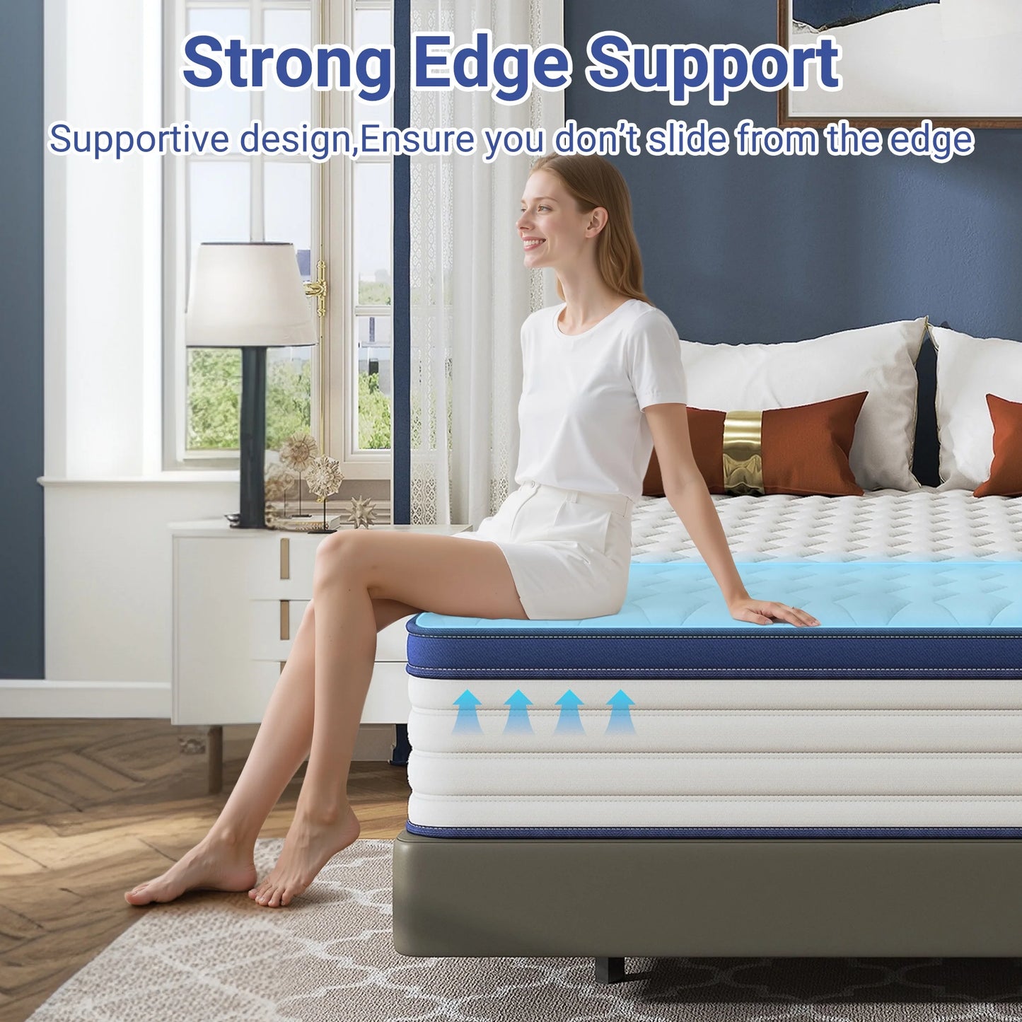 Full Mattress, 12 Inch Gel Memory Foam Mattress in a Box, Cool Hybrid Individual Pocket Springs Full Size Mattress with Breathable Knitted Fabric and Edge Support, Medium Firm, Blue