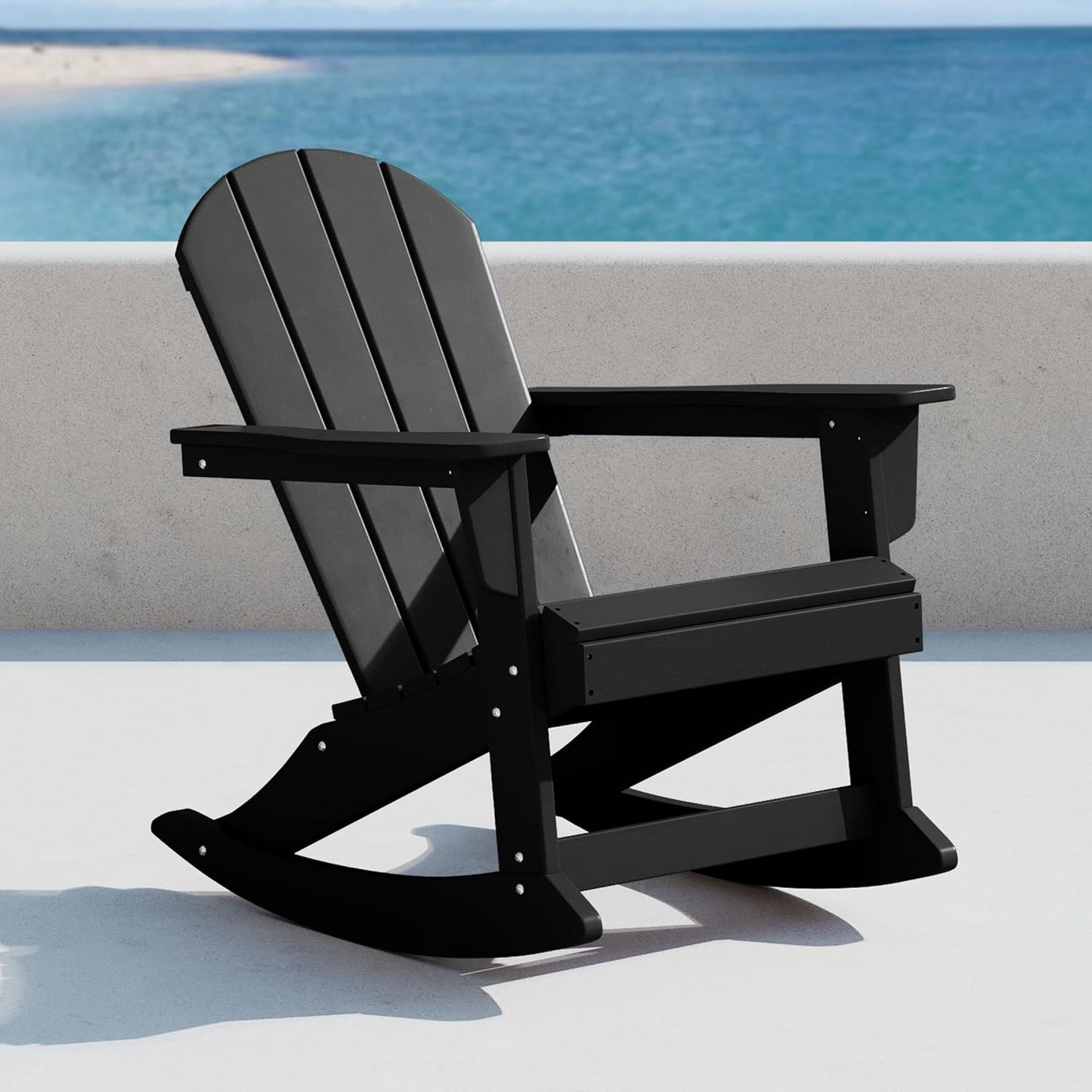 WO Home Furniture Patio Rocking Chair Classic Outdoor HDPE UV Weather Resistant (Black)