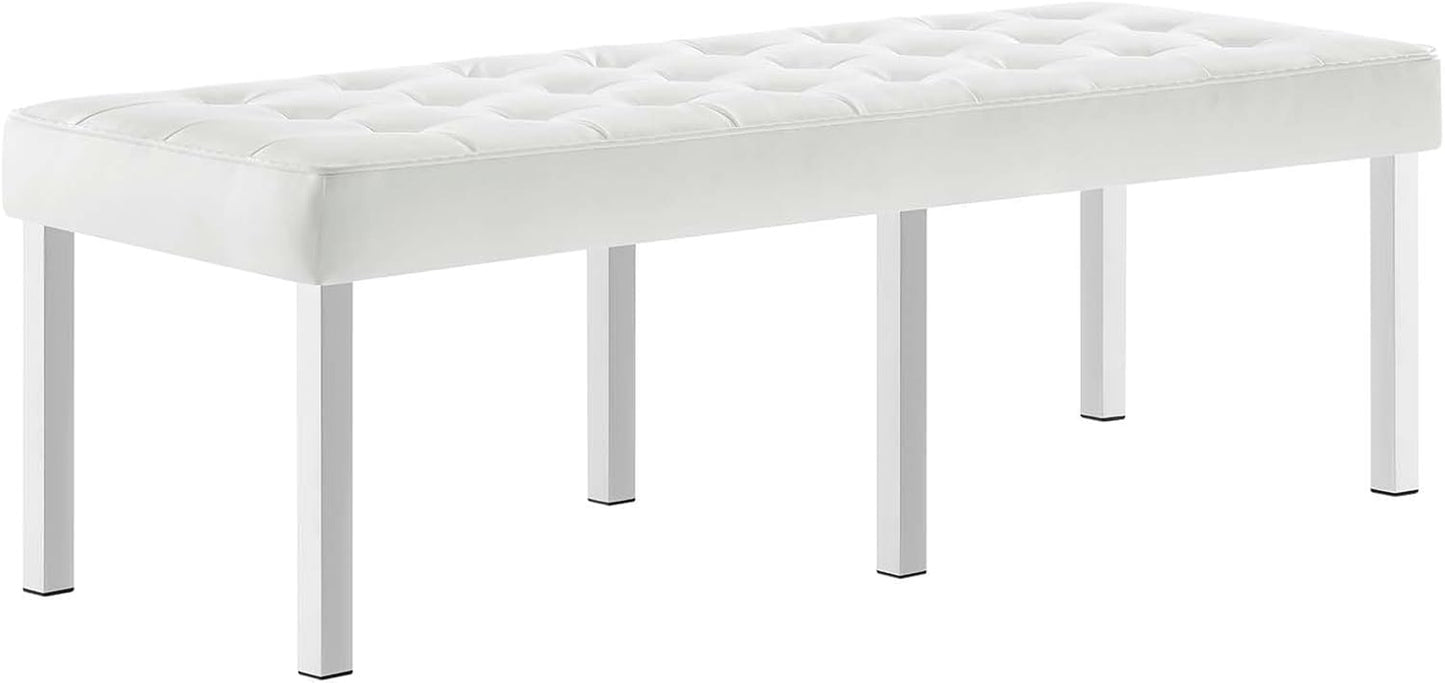 Loft Tufted Button Faux Leather Upholstered Loveseat in Silver Black