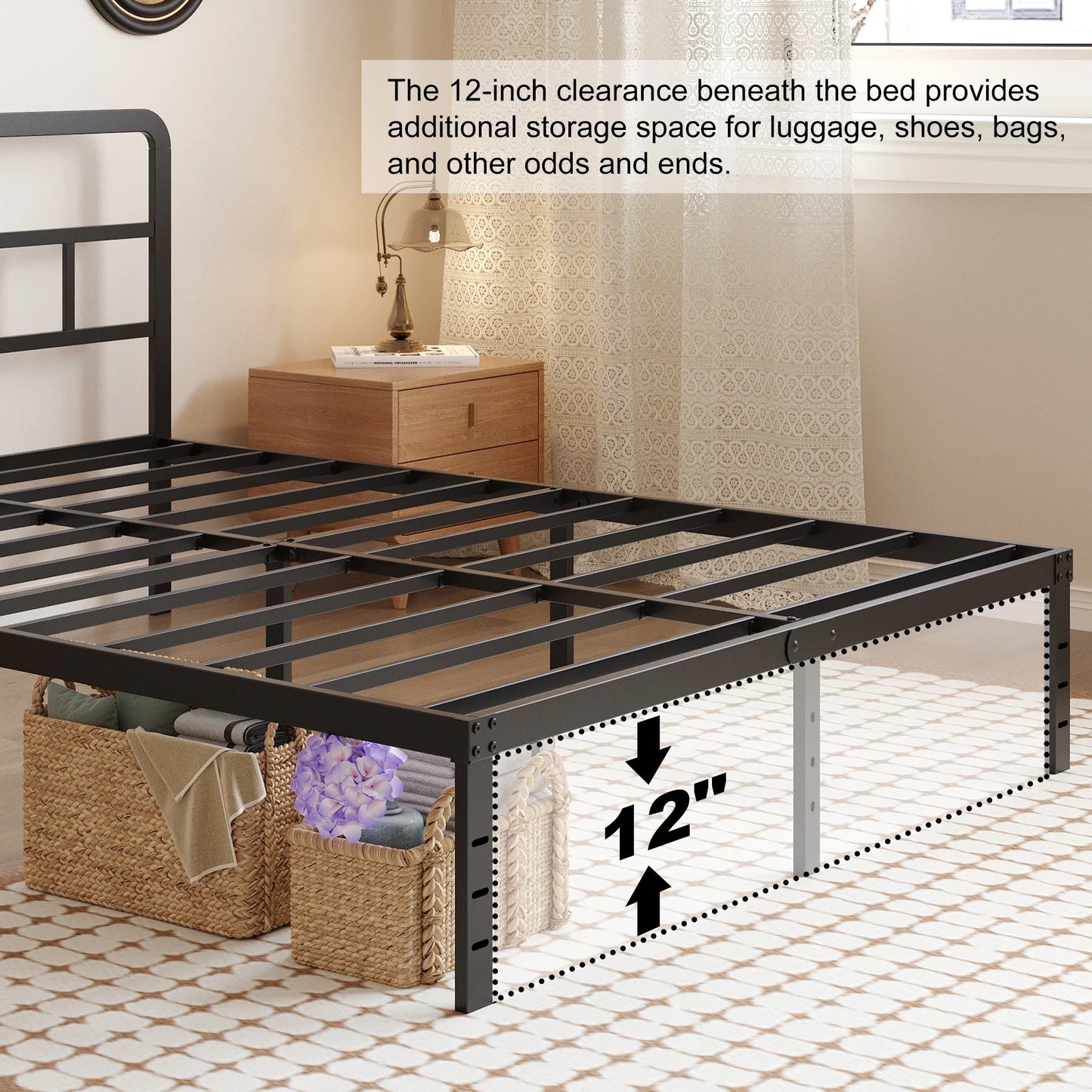 Metal Platform California King Bed Frames with Headboard, 14 Inch No Box Spring Needed Heavy Duty Steel Slat Mattress Foundation/Easy Assembly/Noise Free/Black