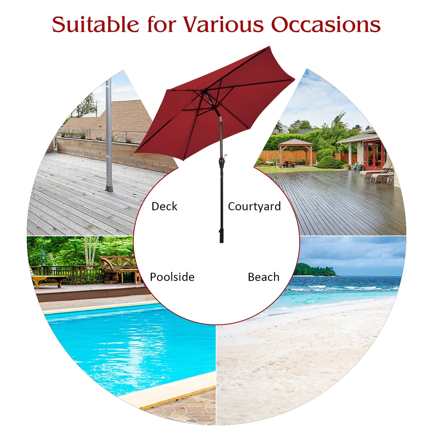 9Ft Outdoor Market Patio Table Umbrella Push Button Tilt Crank Lift Burgundy
