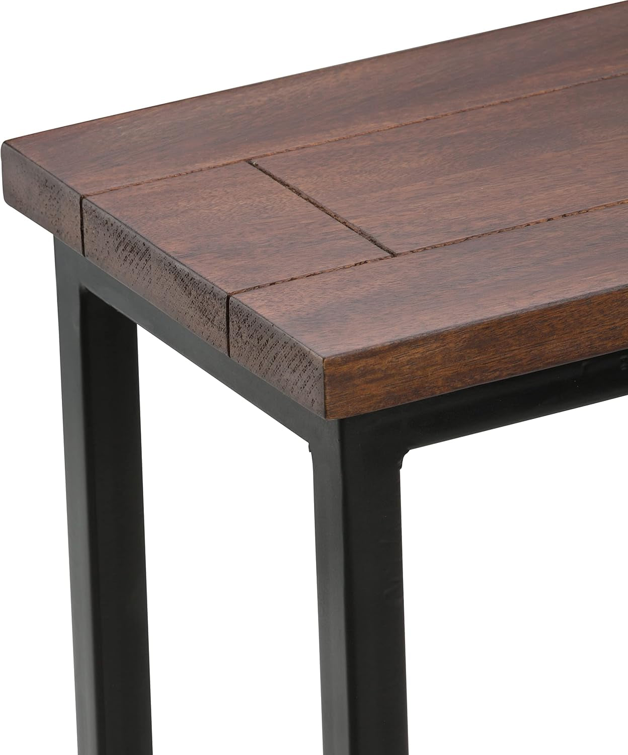 Skyler 18-Inch Wide Solid Mango/Metal Industrial C-Shaped End Table in Dark Cognac Brown/Black for Living Room, Office, or Bedroom, Assembled