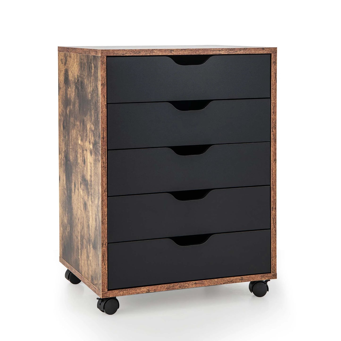 5 Drawer Chest Storage Dresser Floor Cabinet Organizer with Wheels Black