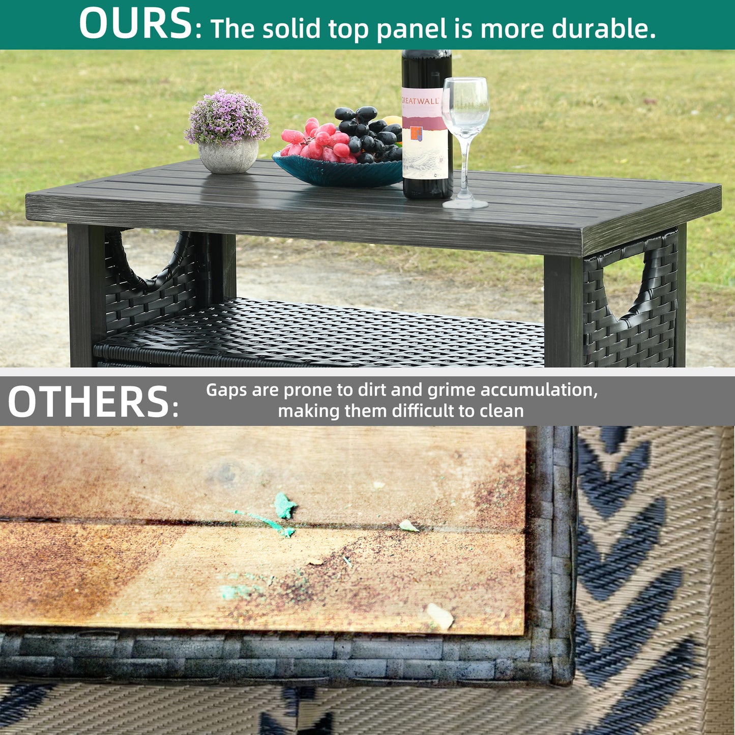 Outdoor Storage Cabinet Patio Wicker Bar Counter Table 2 Doors Backyard Patio