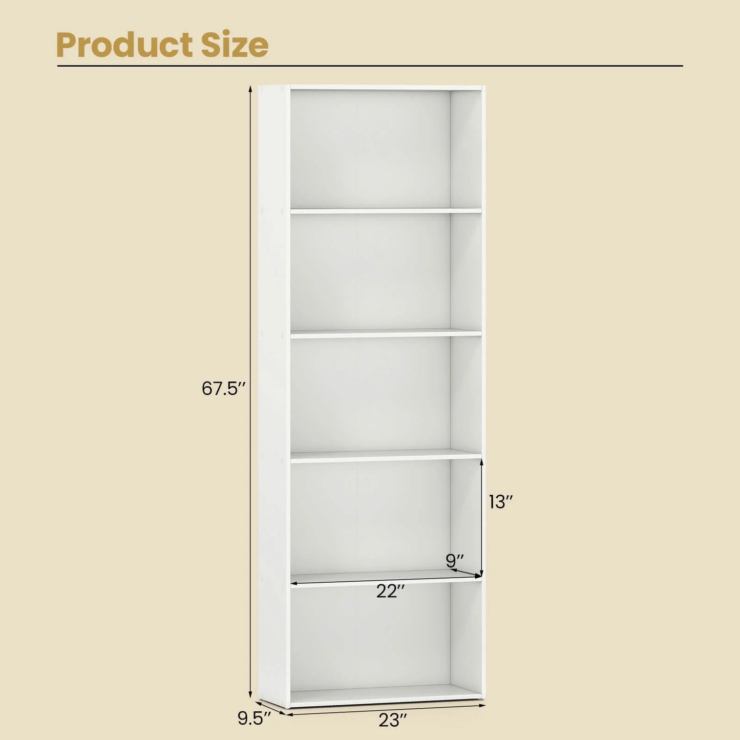 5-Shelf Storage Bookcase Modern Multi-Functional Display Cabinet Furniture White