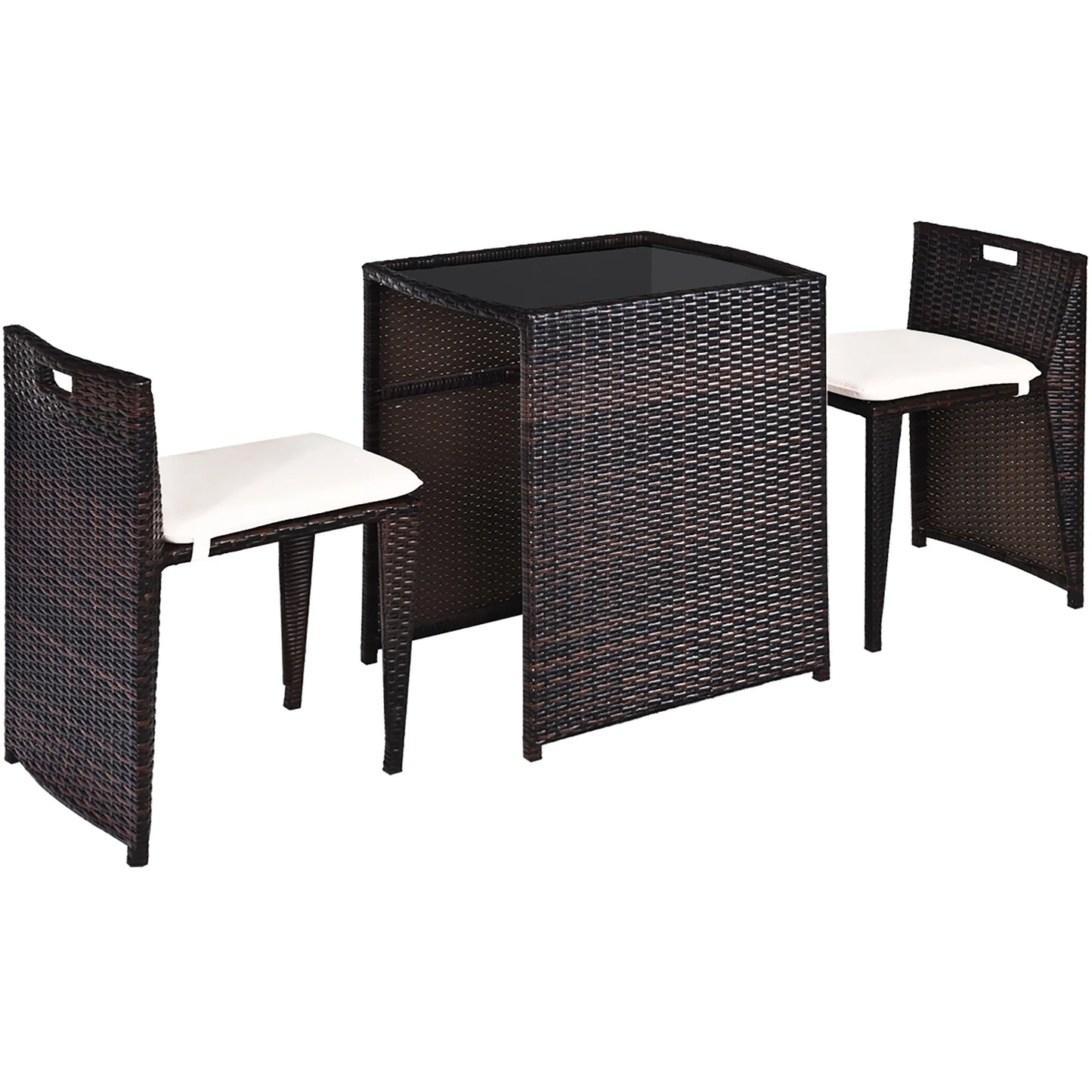3PCS Outdoor Patio Rattan Furniture Set Space Saving Garden Deck W/Cushion No Assembly