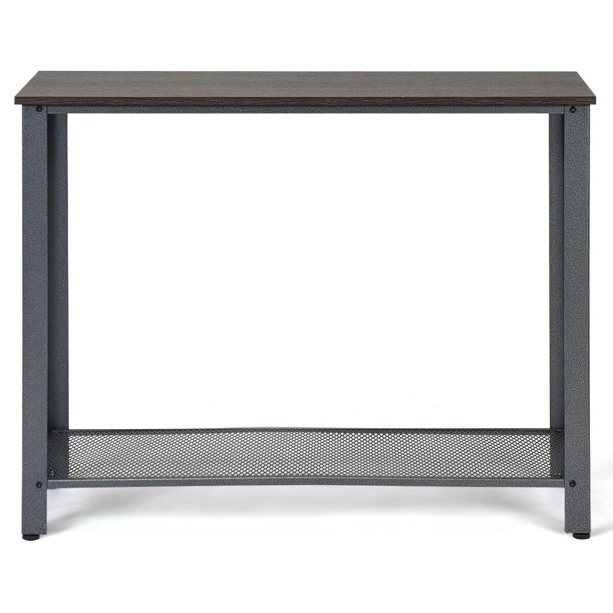 Console Sofa Table W/ Storage Shelf Metal Frame Wood Look Entryway Table Silver