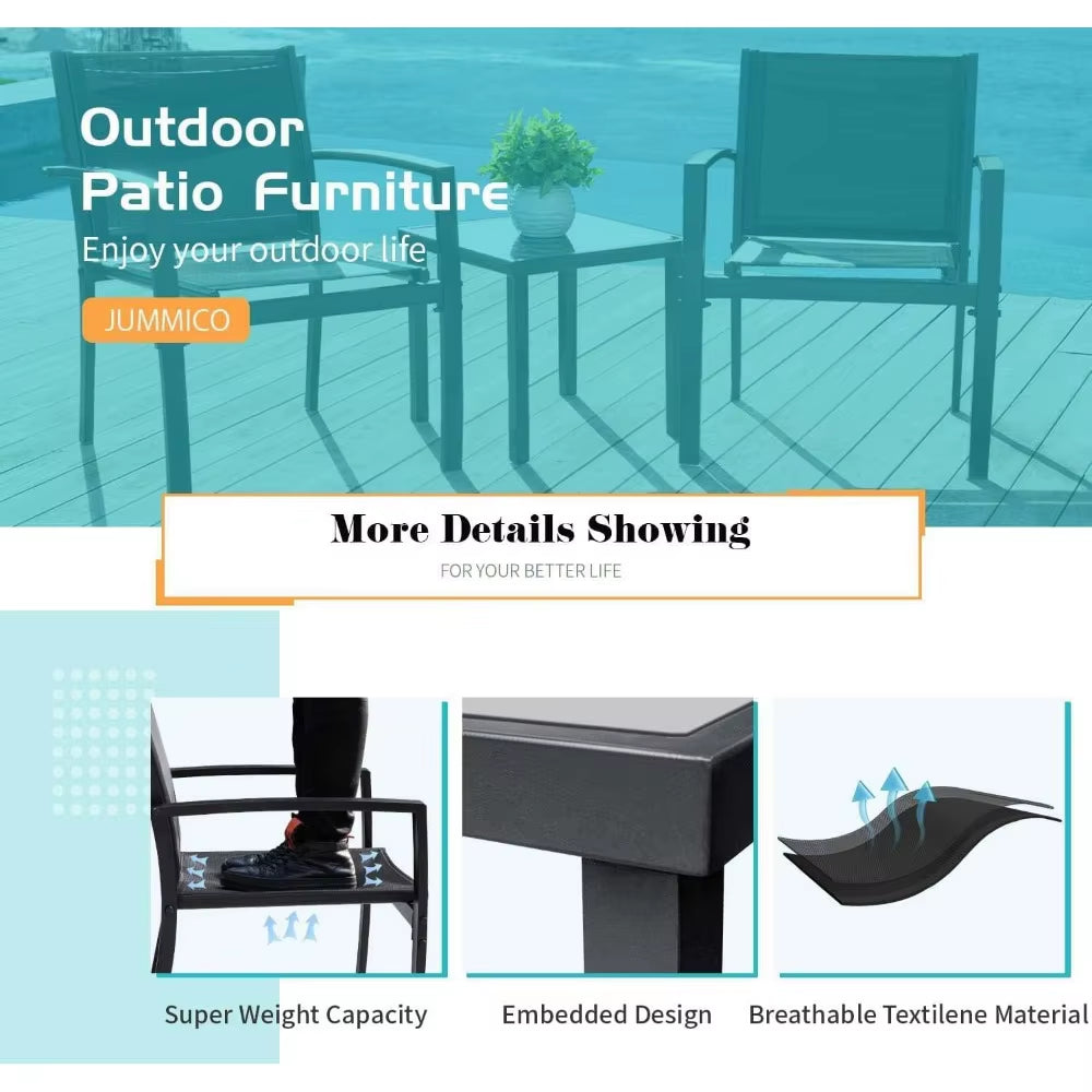 3 Pieces Patio Furniture Set Outdoor Textilene Patio Chairs with Coffee Table Modern Patio Conversation Bistro Set for Lawn, Ga