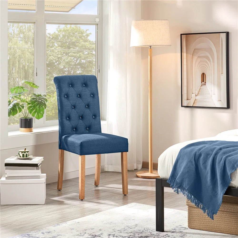 2Pcs Upholstered Parson Dining Chair High Back, Blue